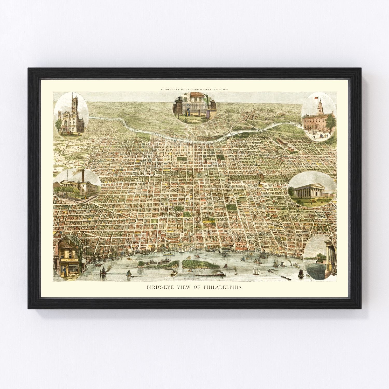 Vintage map of Philadelphia, Pennsylvania, 1872