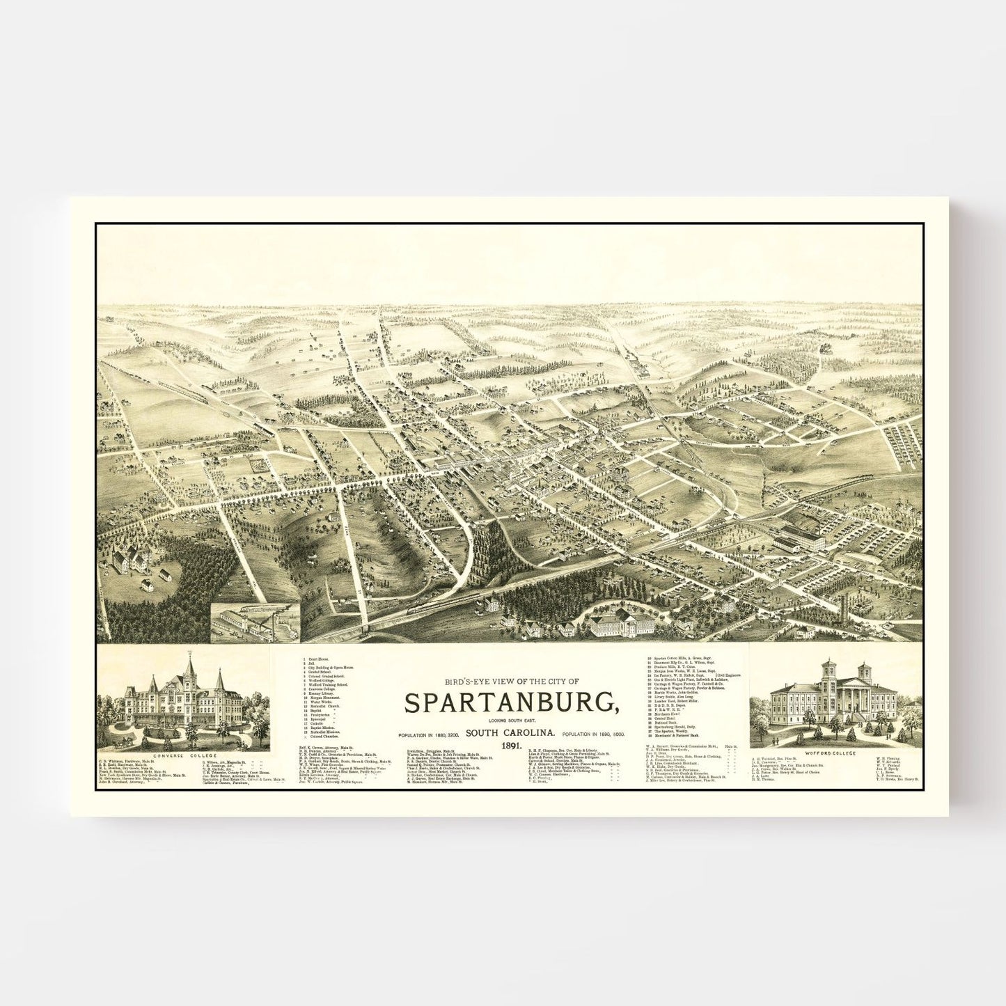 Vintage Map of Spartanburg, South Carolina, 1891