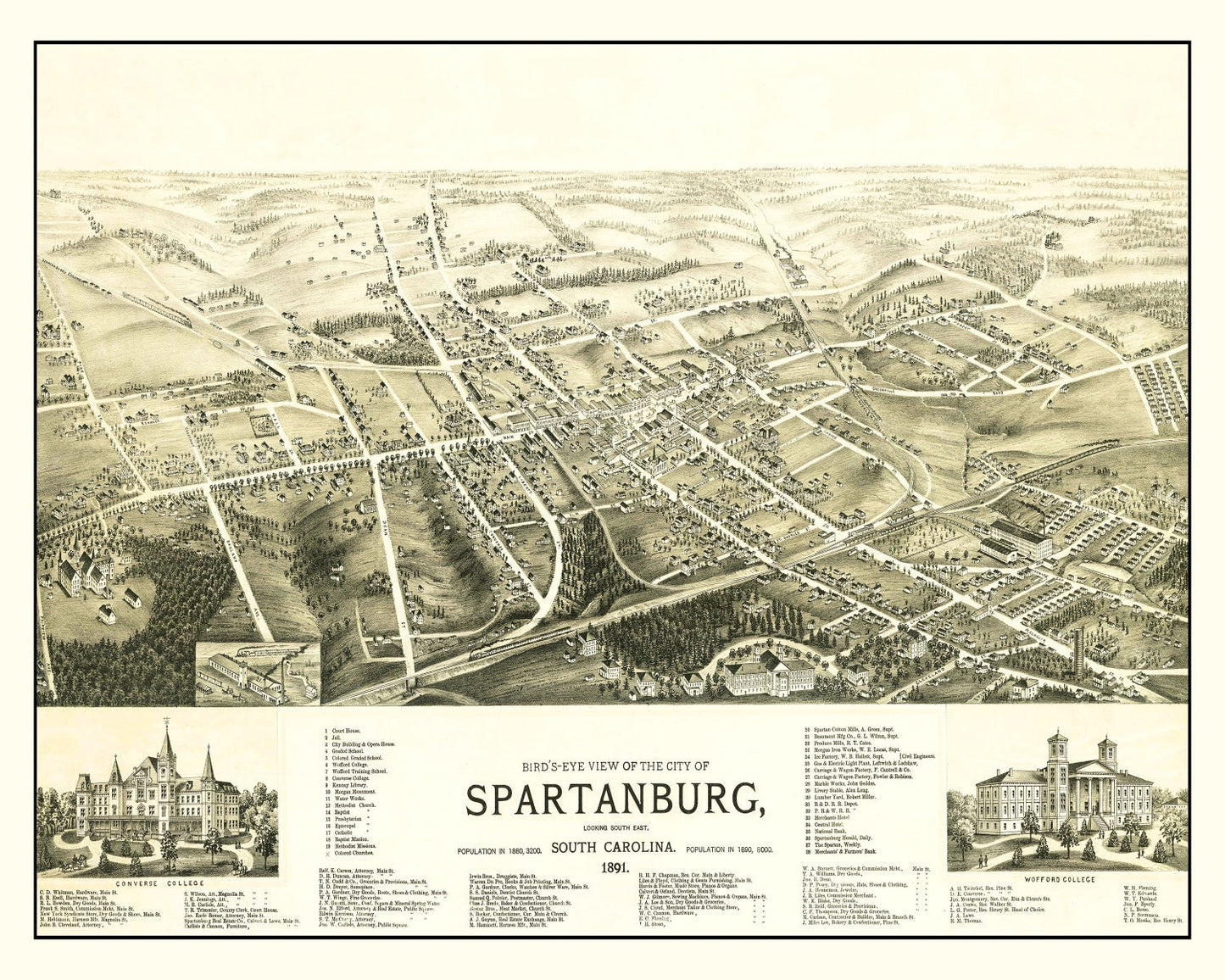 Vintage Map of Spartanburg, South Carolina, 1891