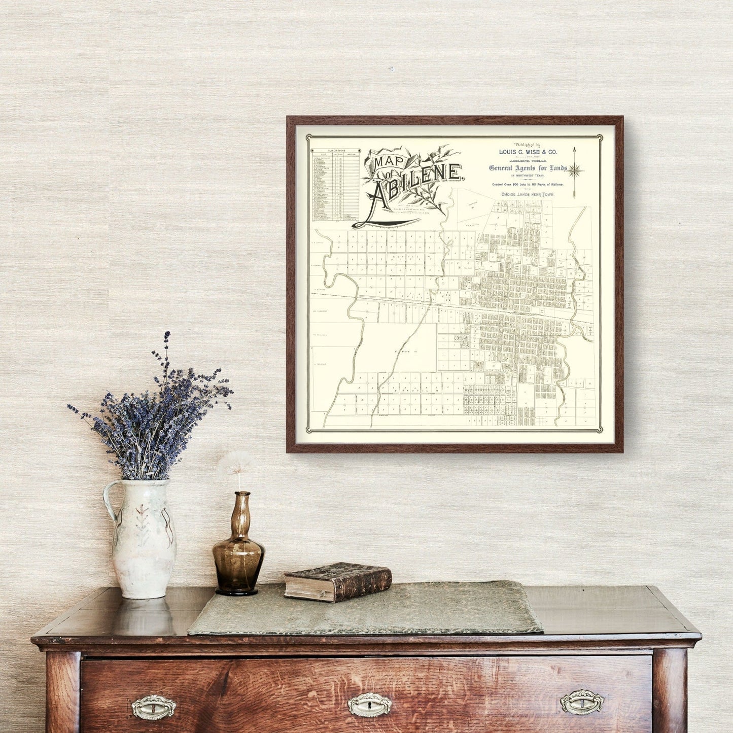 Vintage Map of Abilene, Texas, 1885 Wall Art
