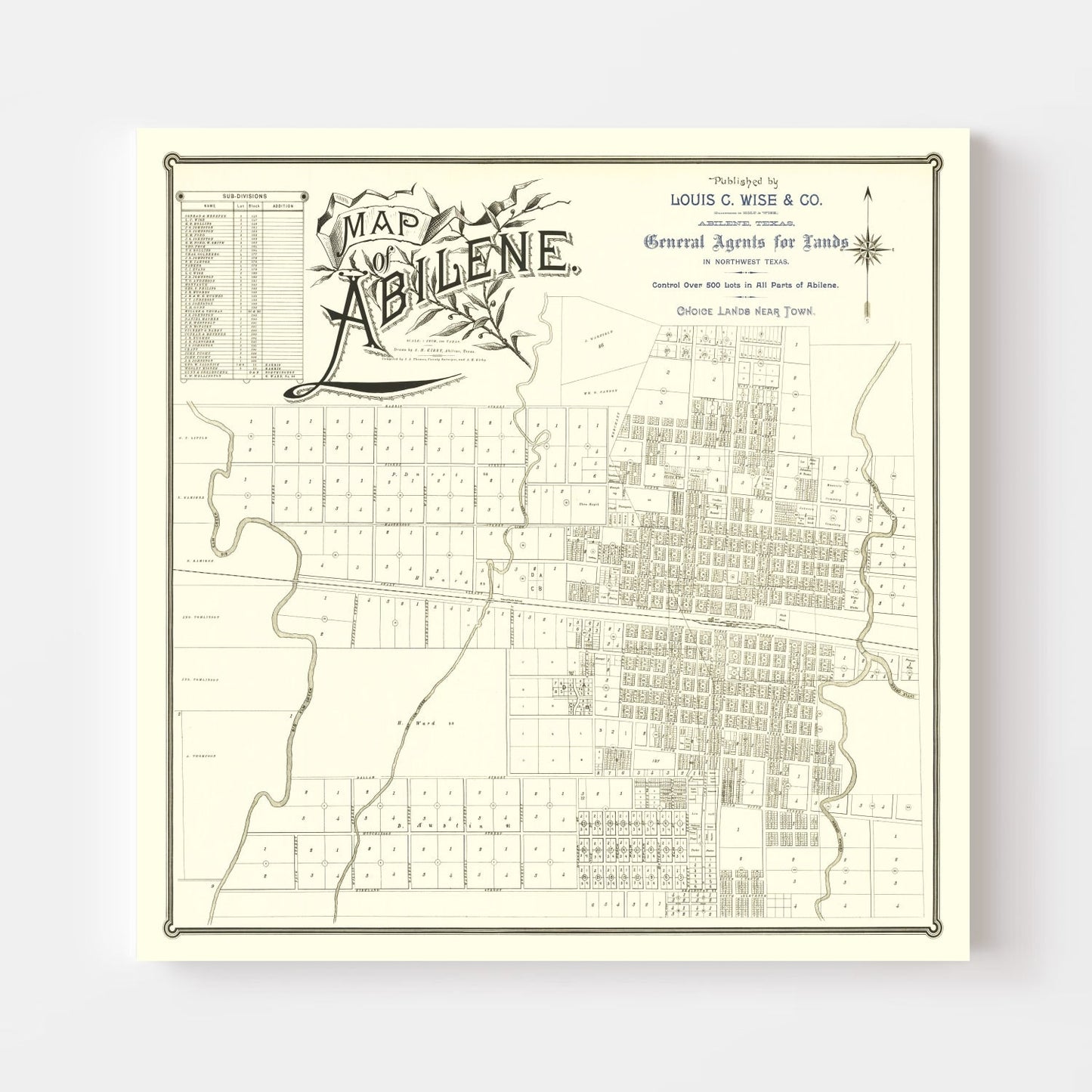 Vintage Map of Abilene, Texas, 1885 Wall Art