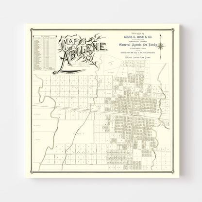 Vintage Map of Abilene, Texas, 1885 Wall Art