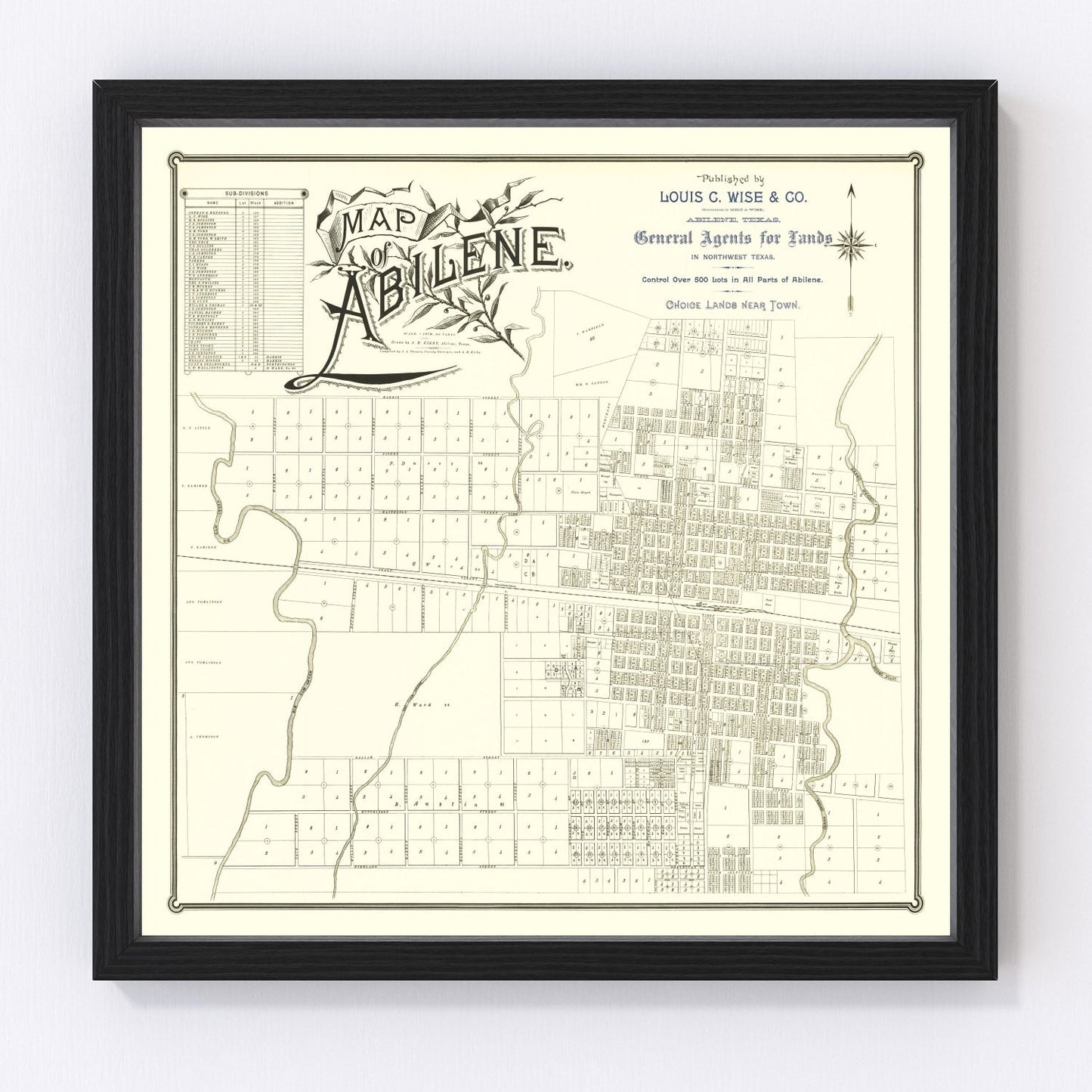 Vintage map of Abilene, Texas, 1885 - restored Taylor County frontier era survey