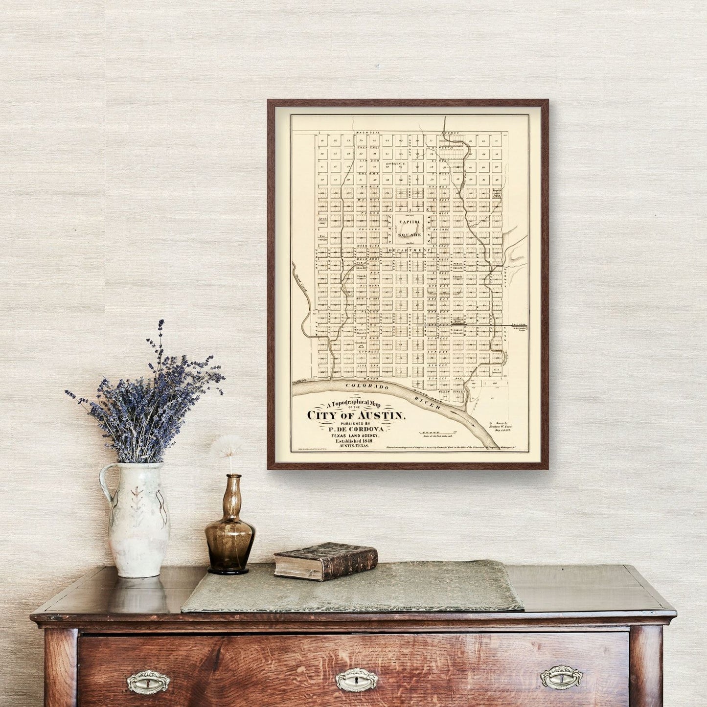 Vintage Map of Austin, Texas, 1872 Wall Art