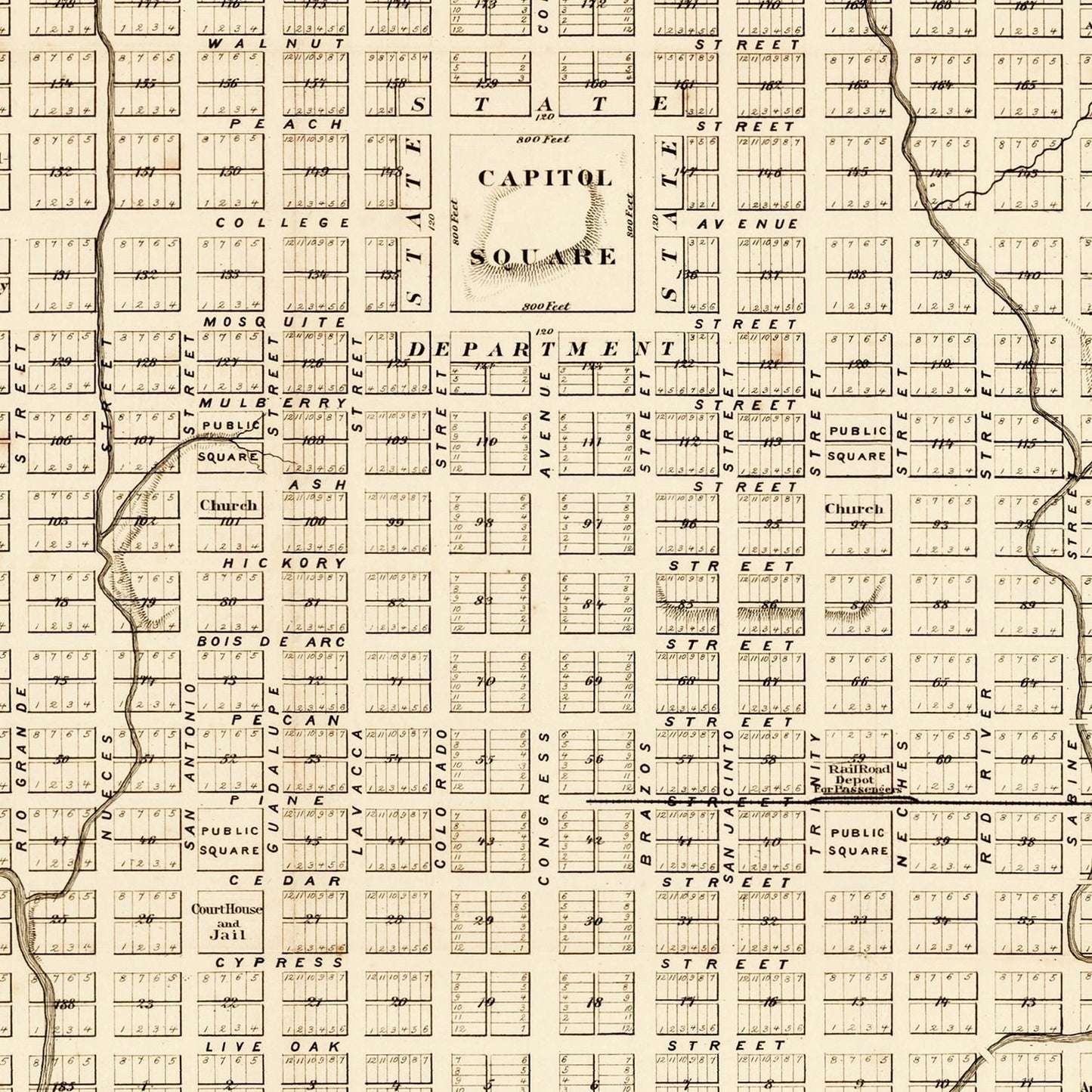 Vintage Map of Austin, Texas, 1872 Wall Art