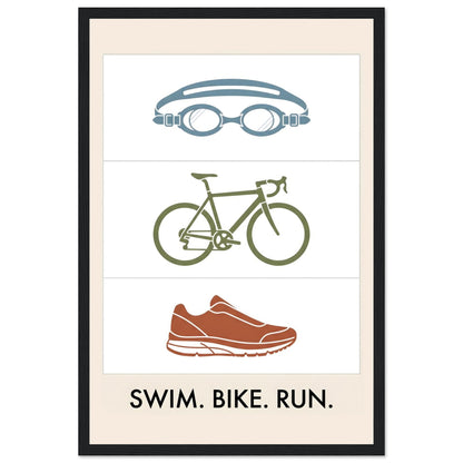 Swim Bike Run Poster: Minimalist Triathlon Icons Wall Art - 20x25 cm / 8x10″ - White frame / Ready-to-hang - Sparkycare