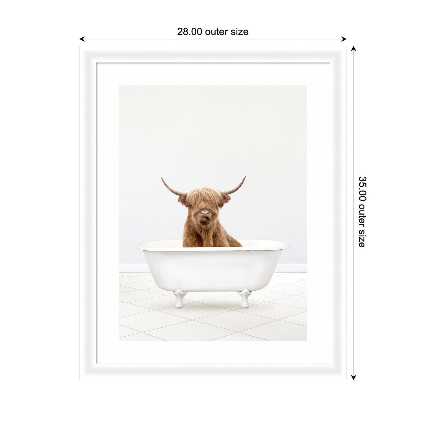 Highland Cow Solo Bathtub by Amy Peterson Framed Wall Art Print
