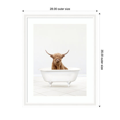 Highland Cow Solo Bathtub by Amy Peterson Framed Wall Art Print