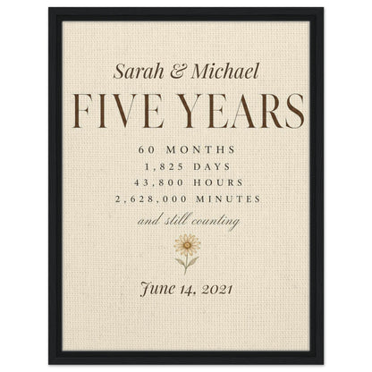 Personalized 5 Year Anniversary Canvas - 45x60 cm / 18x24″ / Framed Canvas - Black frame - Sparkycare