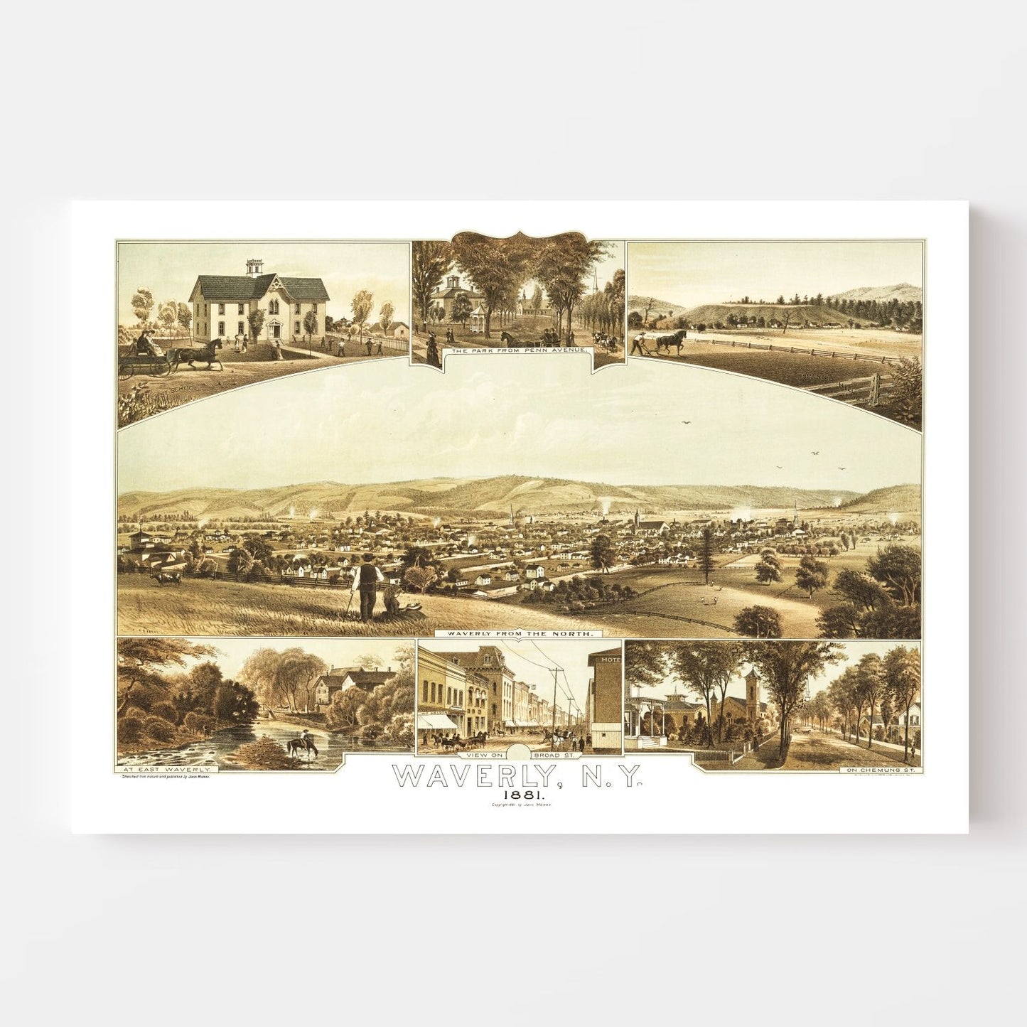Vintage Map of Waverly, New York, 1881