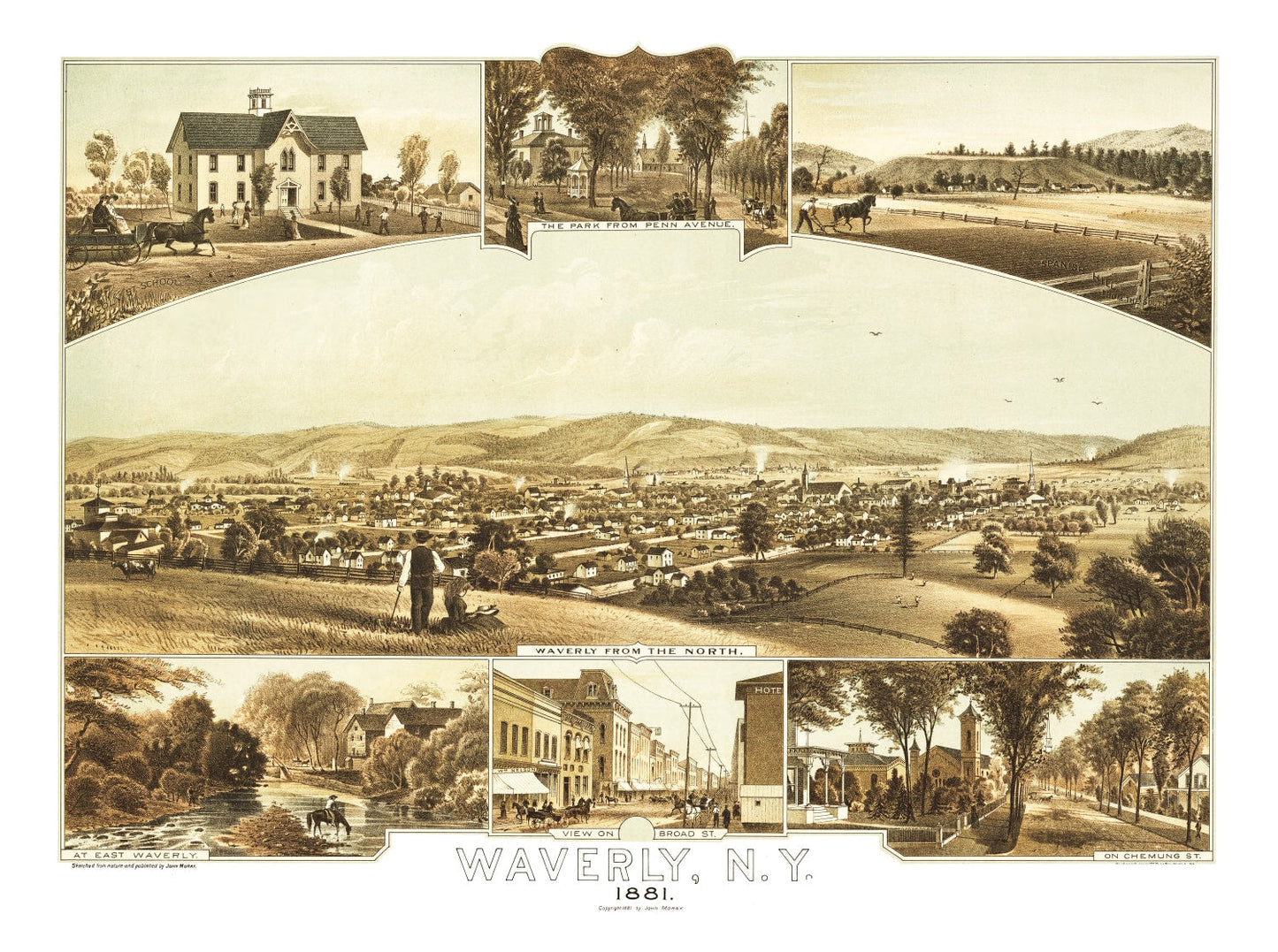 Vintage Map of Waverly, New York, 1881