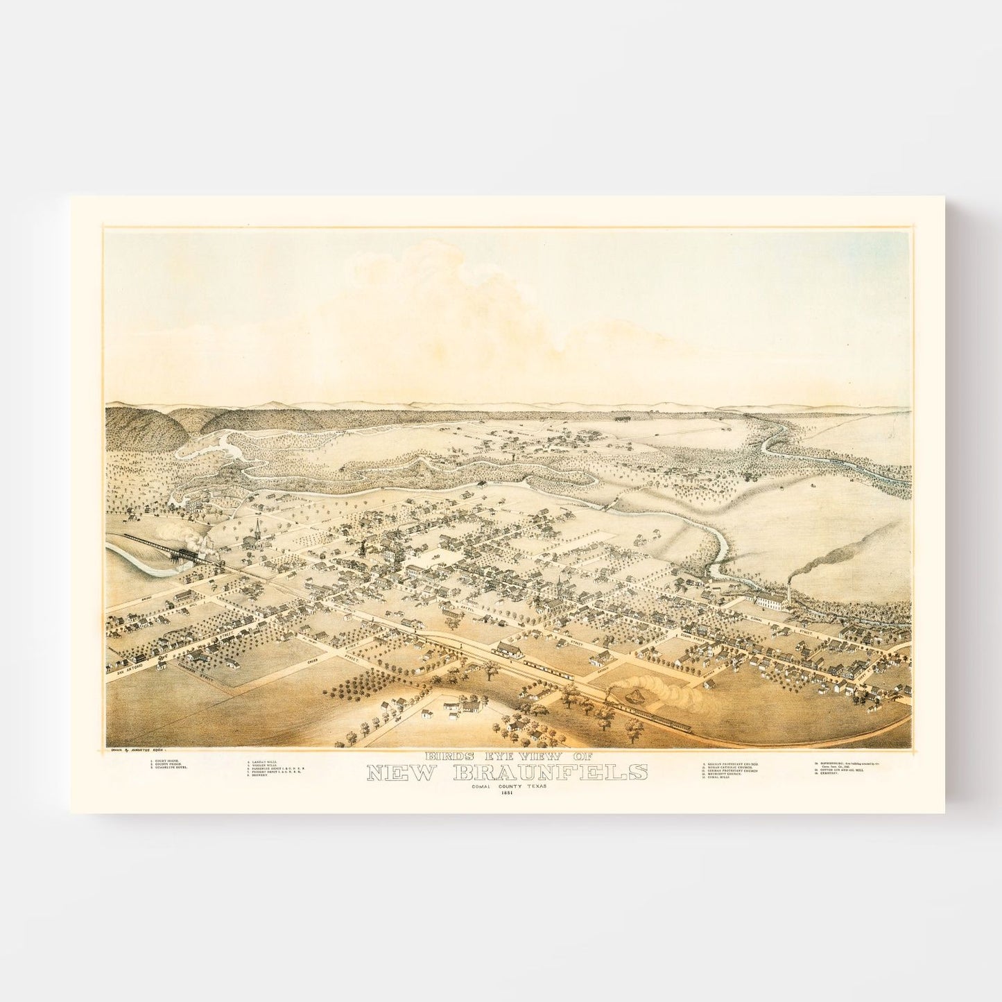 Vintage Map of New Braunfels, Texas, 1881