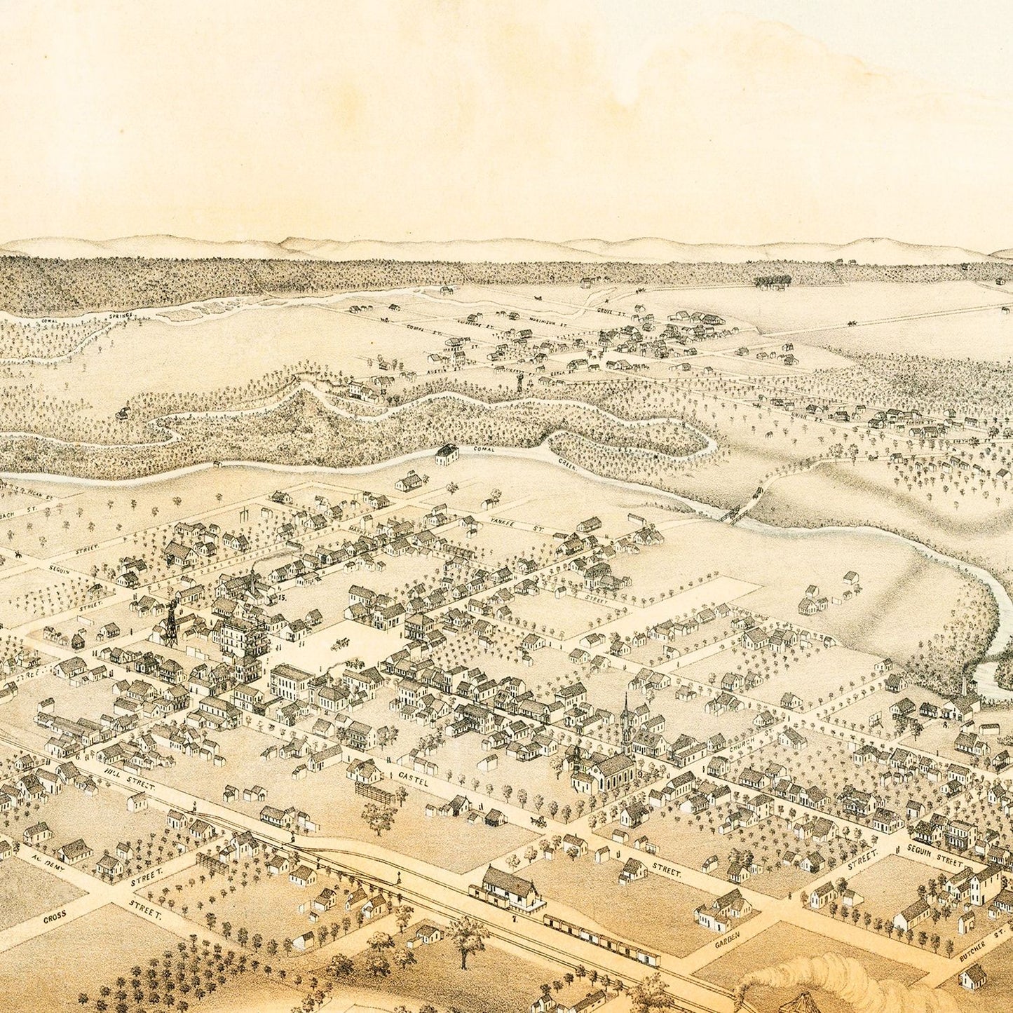 Vintage Map of New Braunfels, Texas, 1881