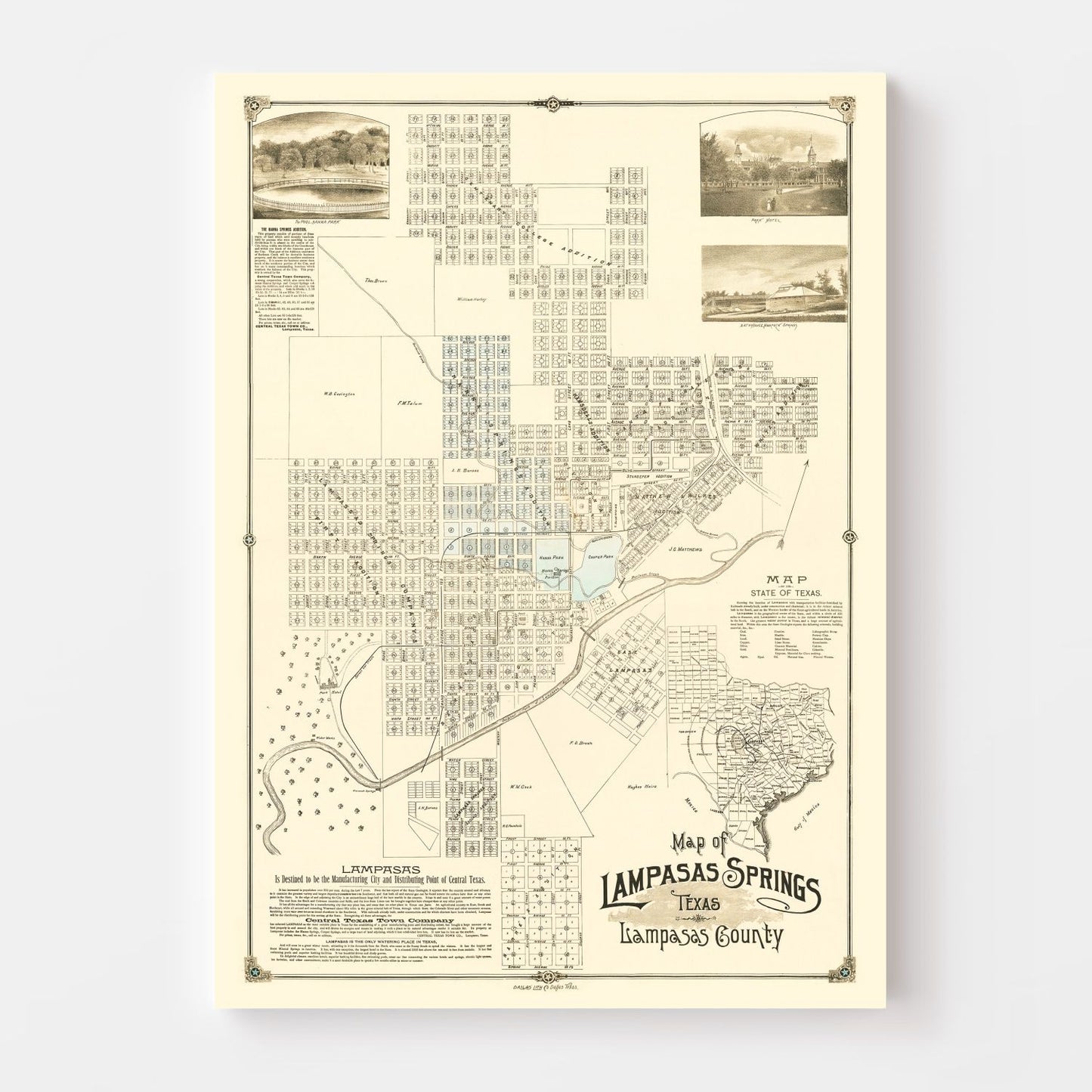 Vintage Map of Lampasas Springs, Texas, 1884