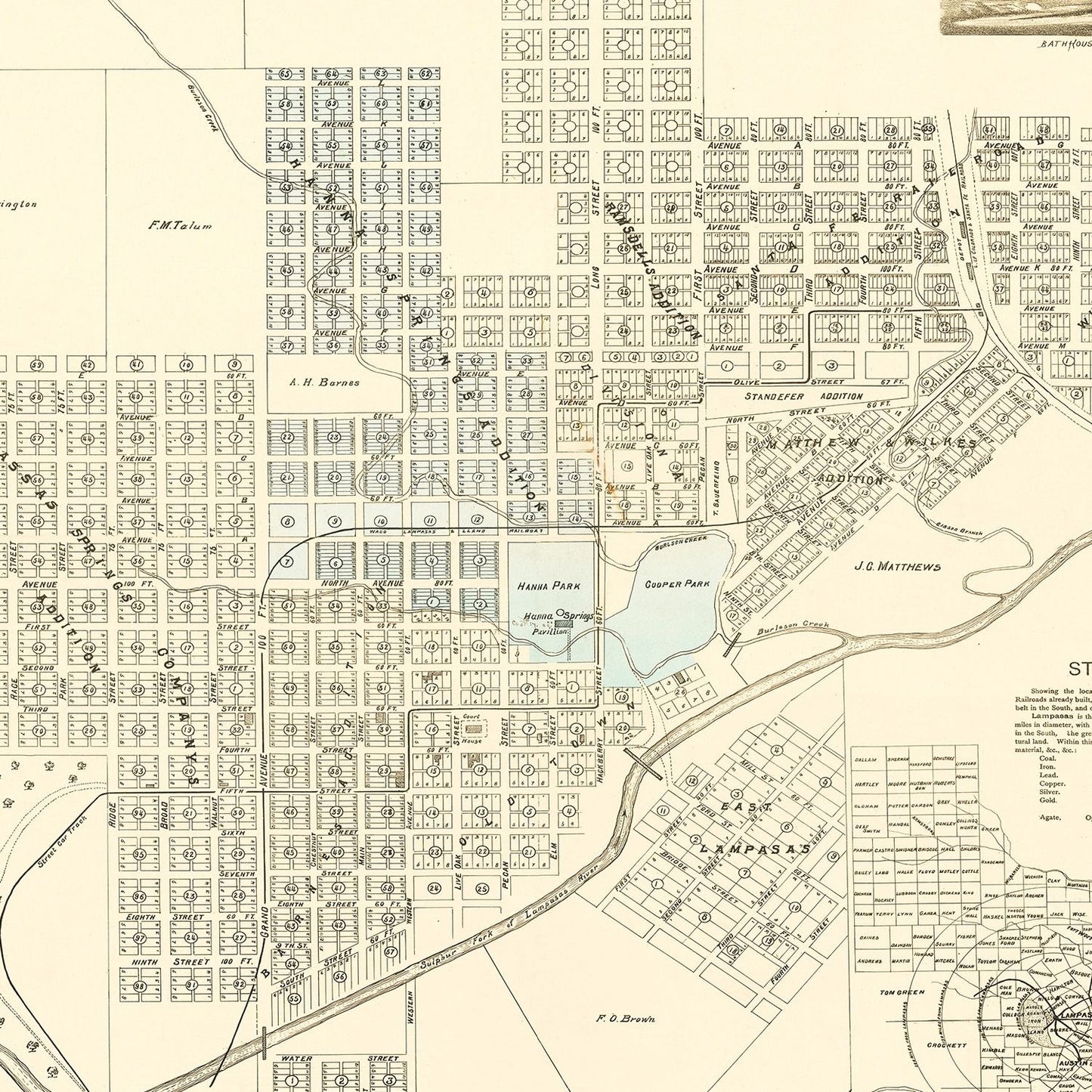 Vintage Map of Lampasas Springs, Texas, 1884