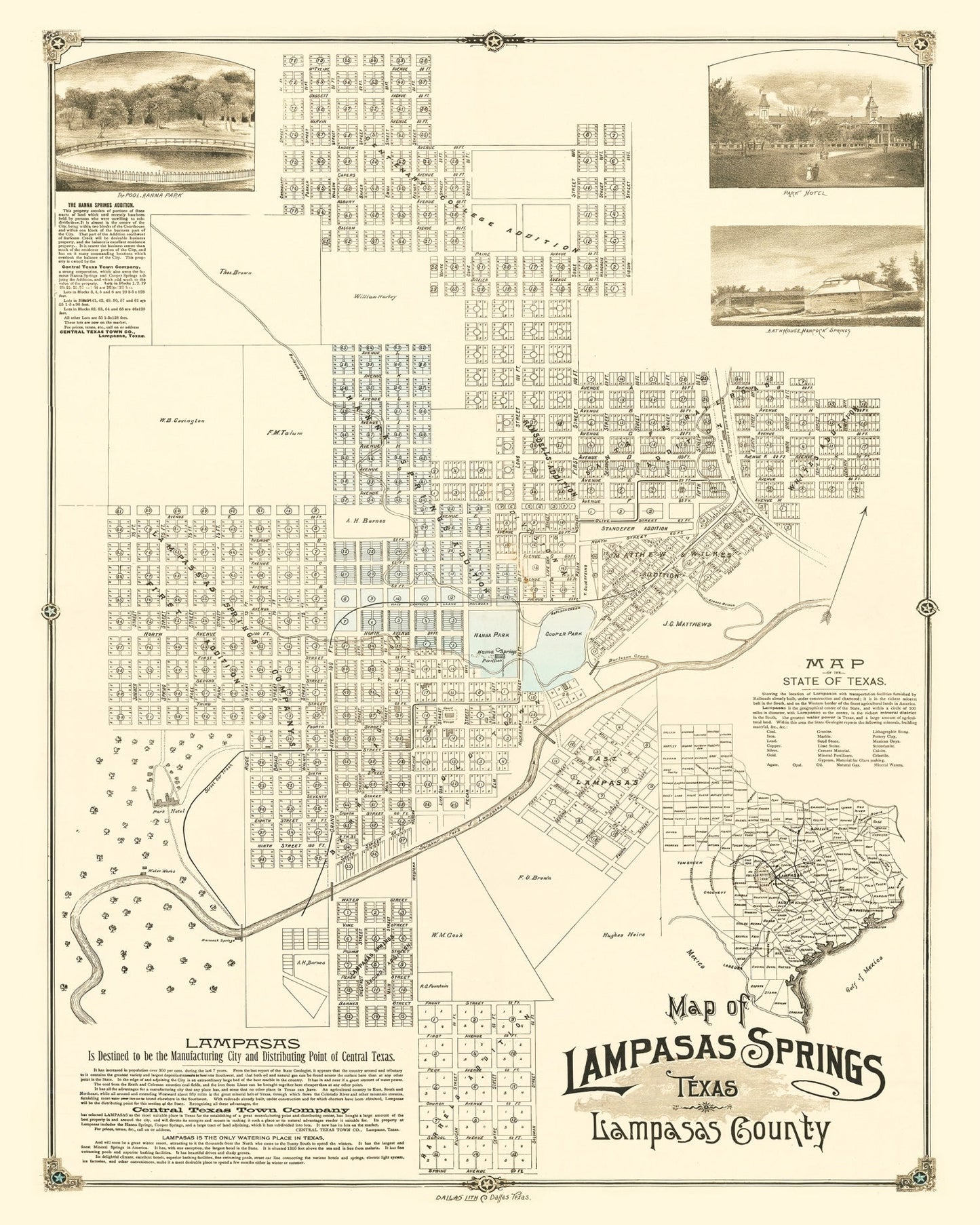 Vintage Map of Lampasas Springs, Texas, 1884