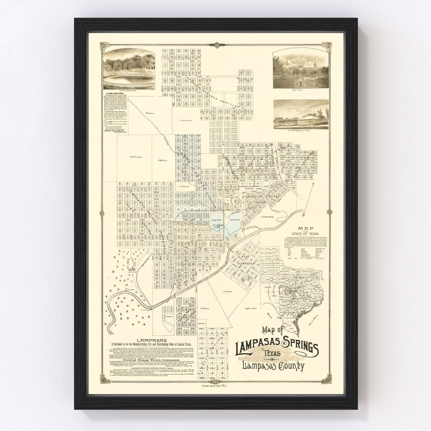 Vintage map of Lampasas Springs, Texas, 1884