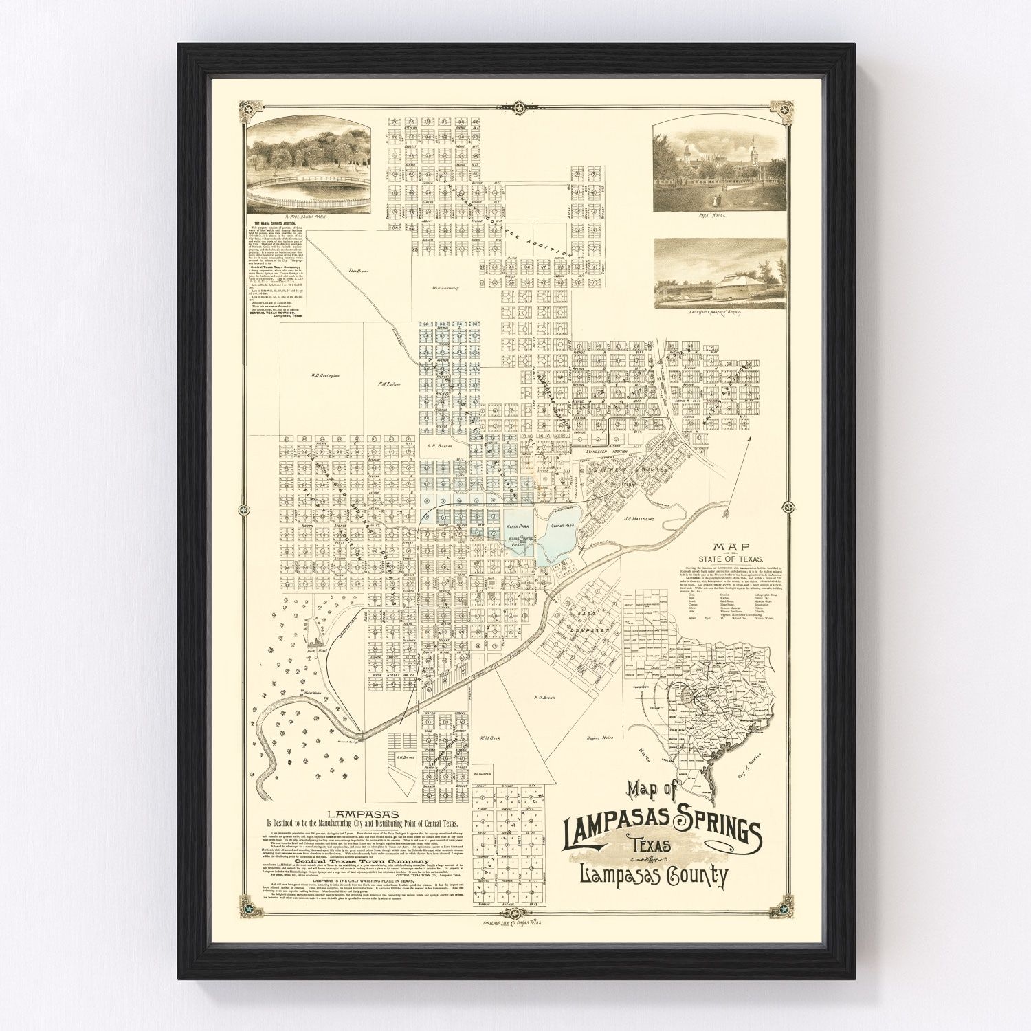Vintage map of Lampasas Springs, Texas, 1884