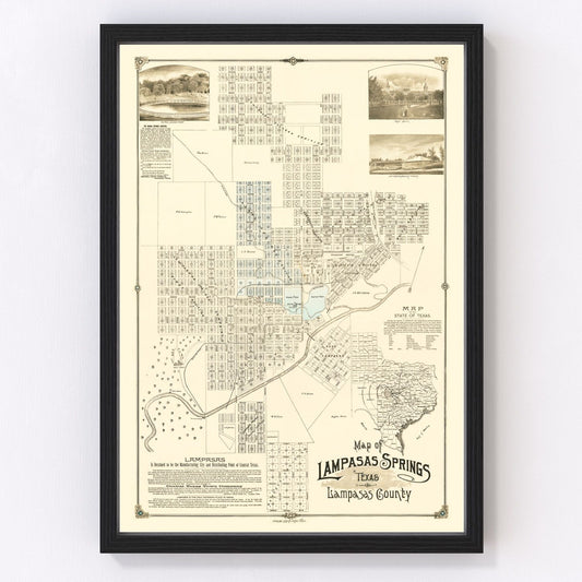 Vintage map of Lampasas Springs, Texas, 1884