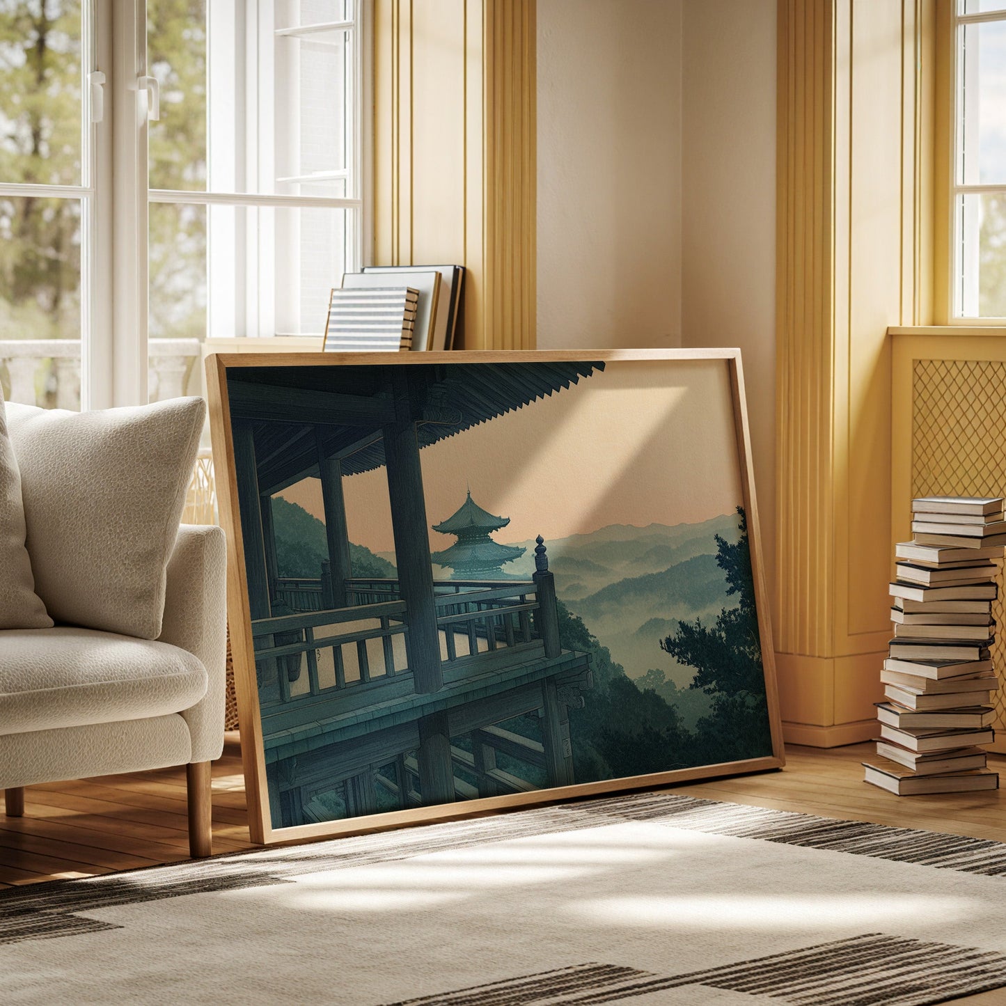 Japanese Temple Balcony Misty Mountain Wall Art Print
