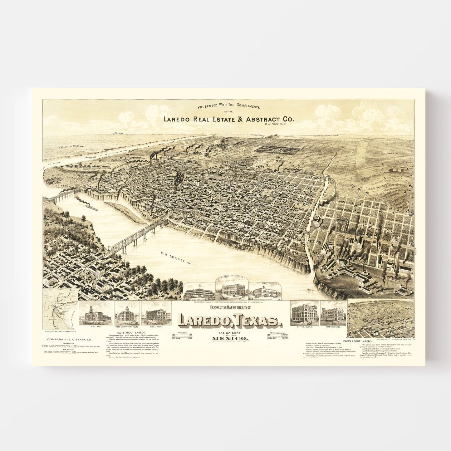 Vintage Map of Laredo, Texas, 1890