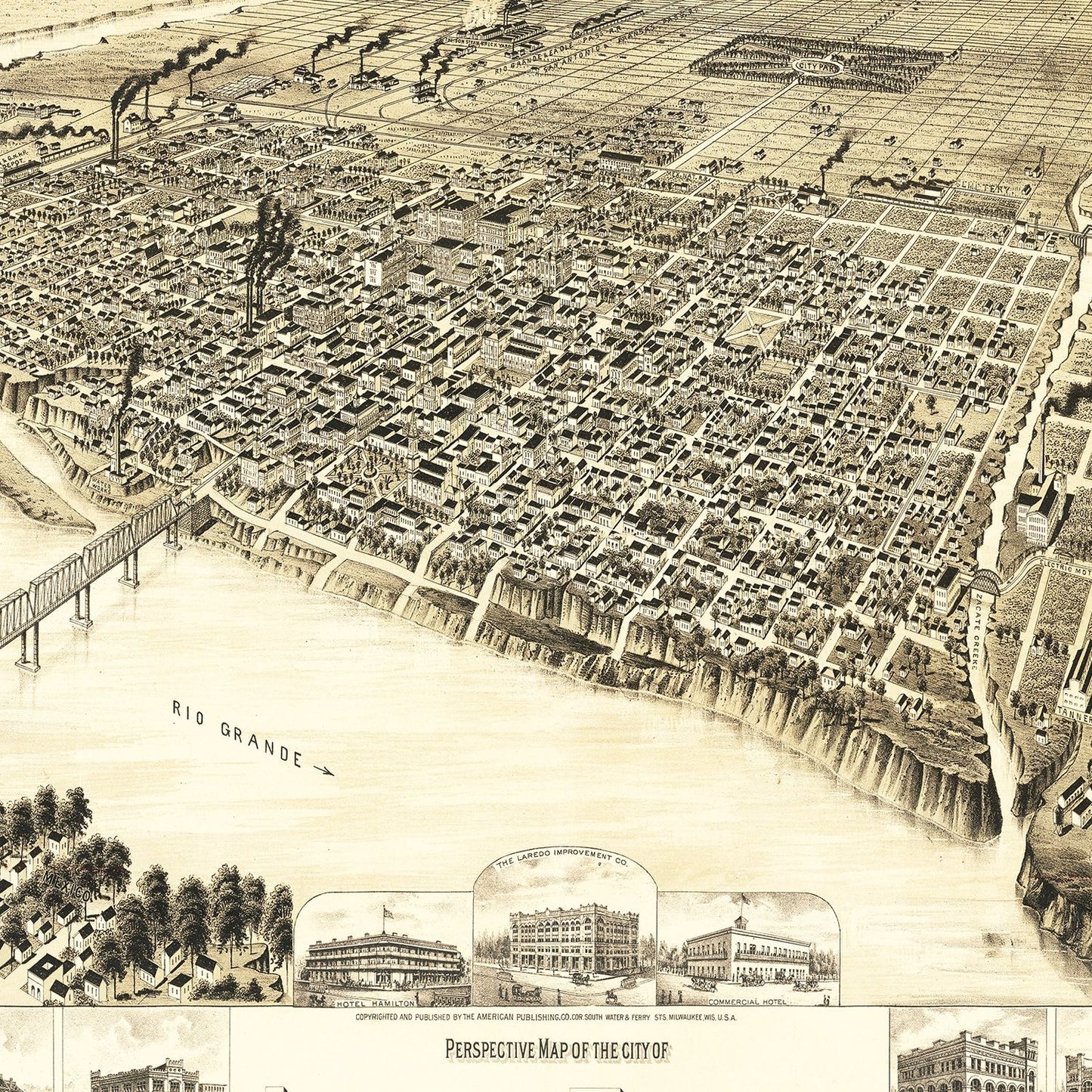 Vintage Map of Laredo, Texas, 1890