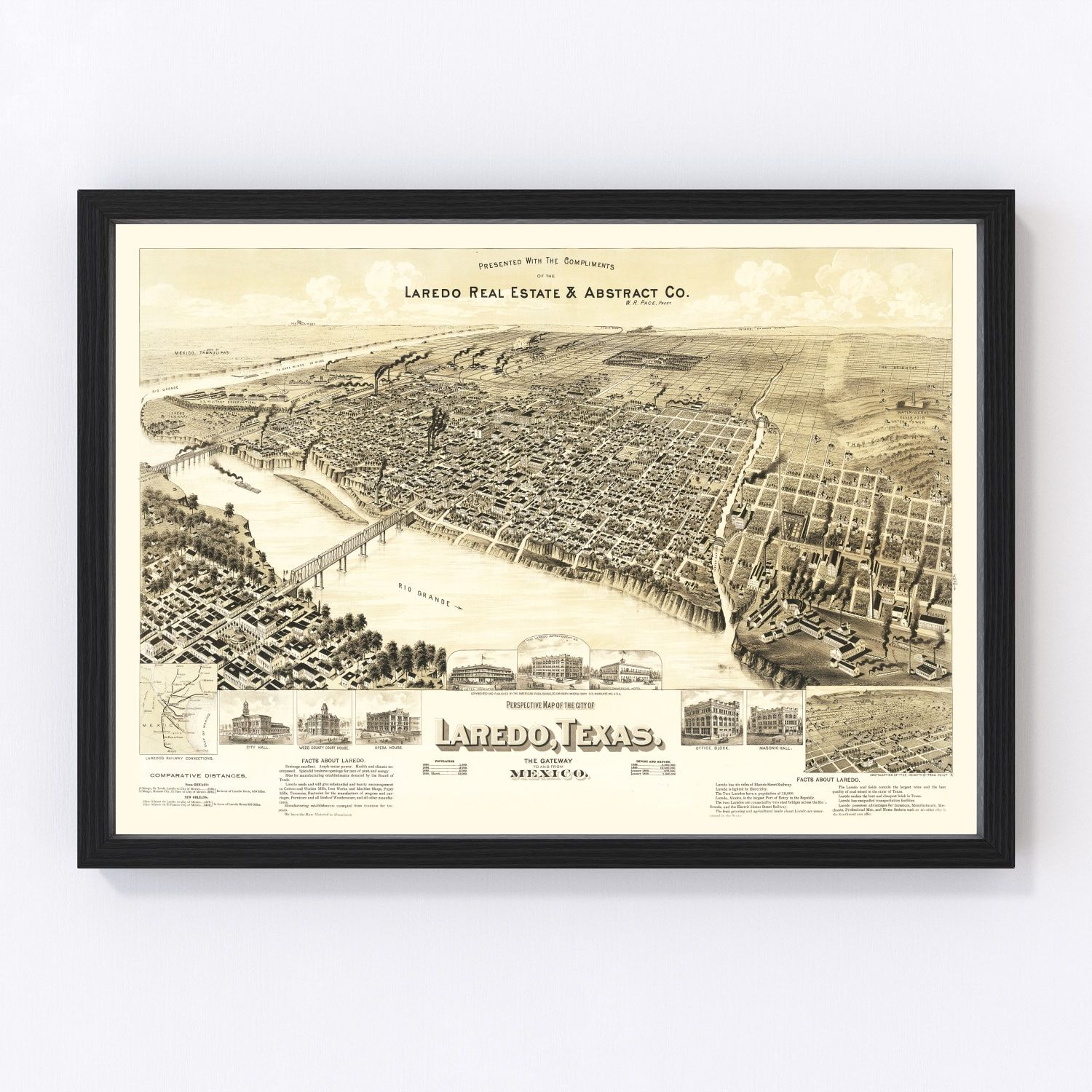 Vintage map of Laredo, Texas, 1890