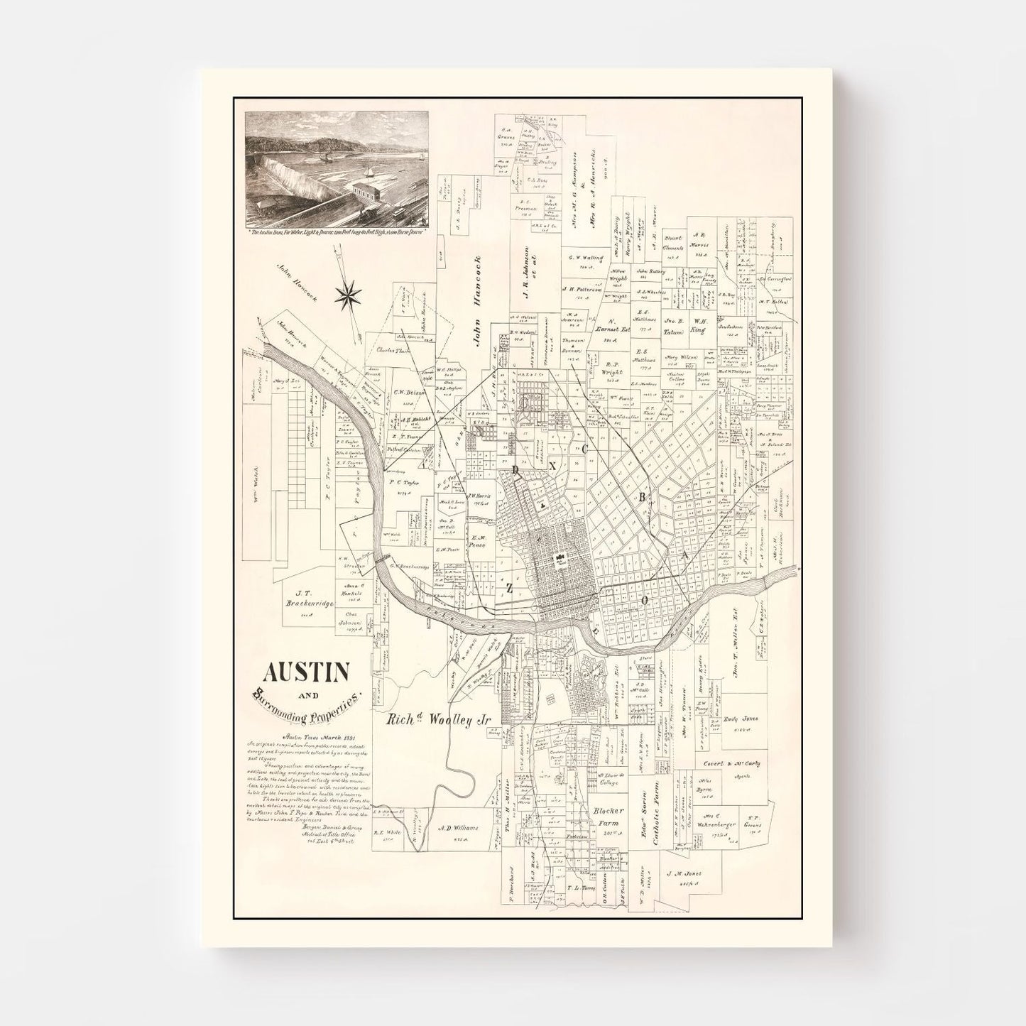 Vintage Map of Austin, Texas, 1891