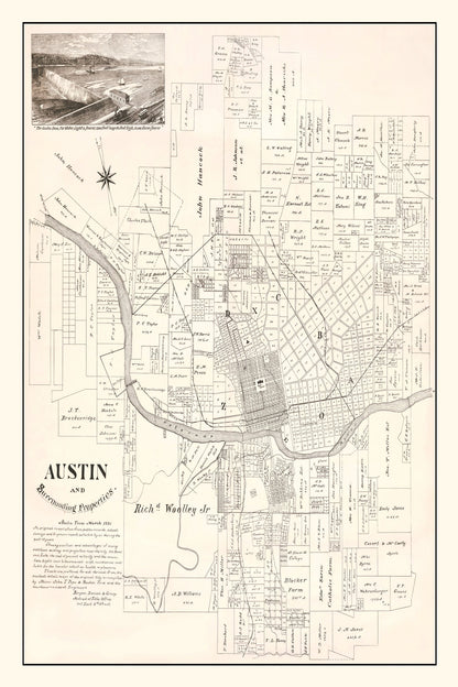 Vintage Map of Austin, Texas, 1891