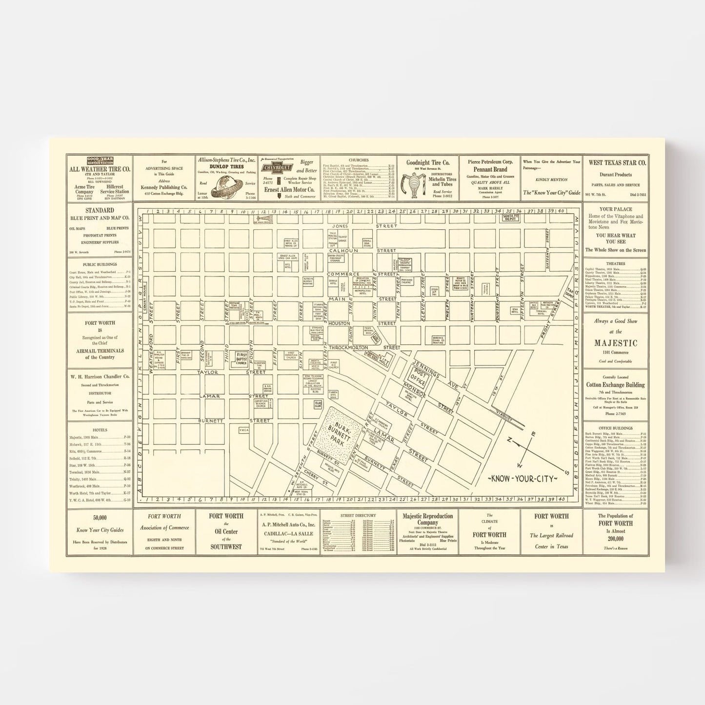 Vintage Map of Fort Worth, Texas, 1928