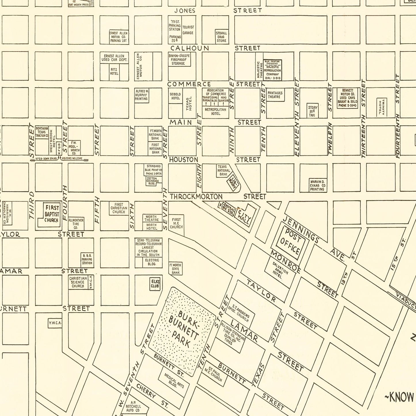 Vintage Map of Fort Worth, Texas, 1928