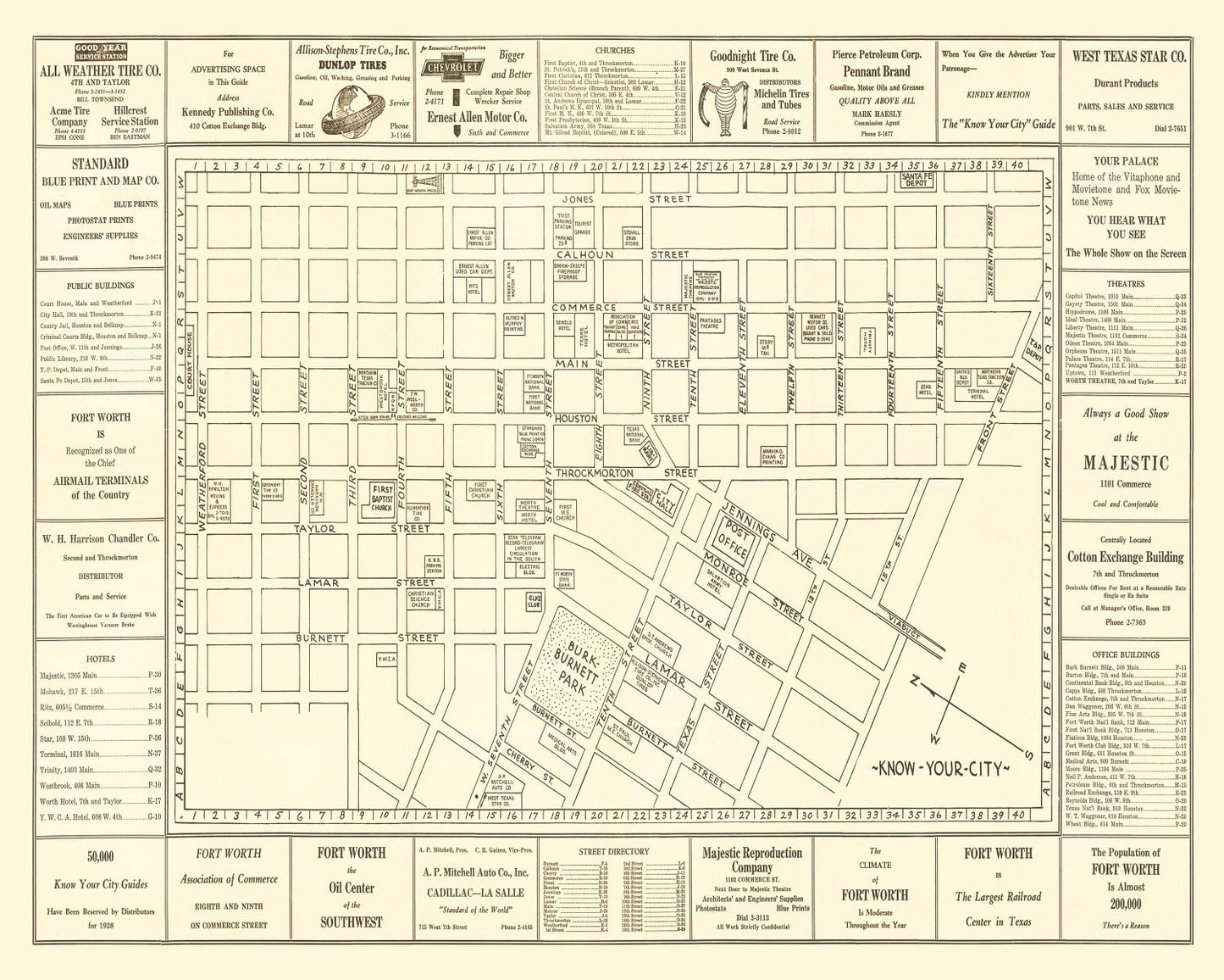 Vintage Map of Fort Worth, Texas, 1928