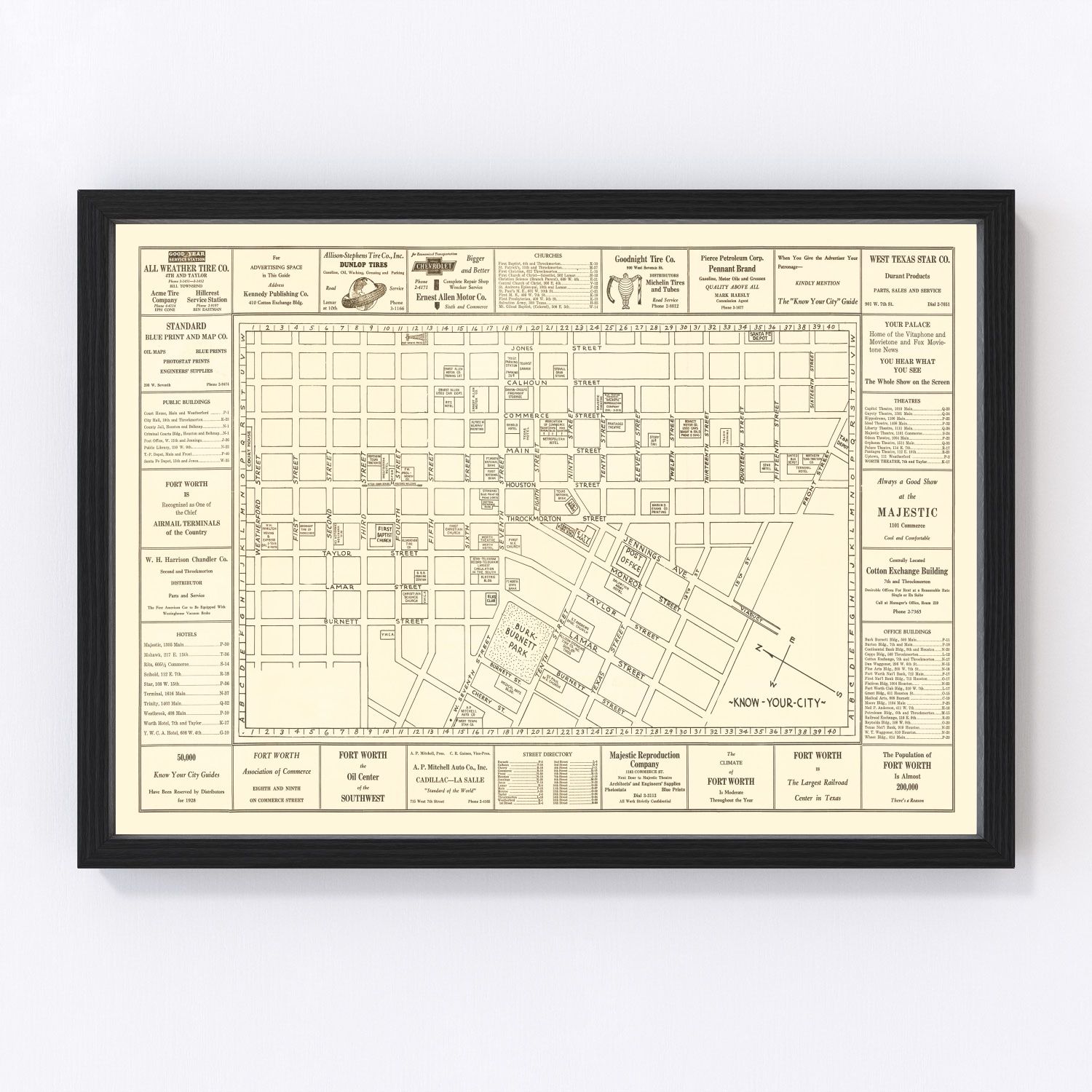 vintage map of Fort Worth, Texas, 1928