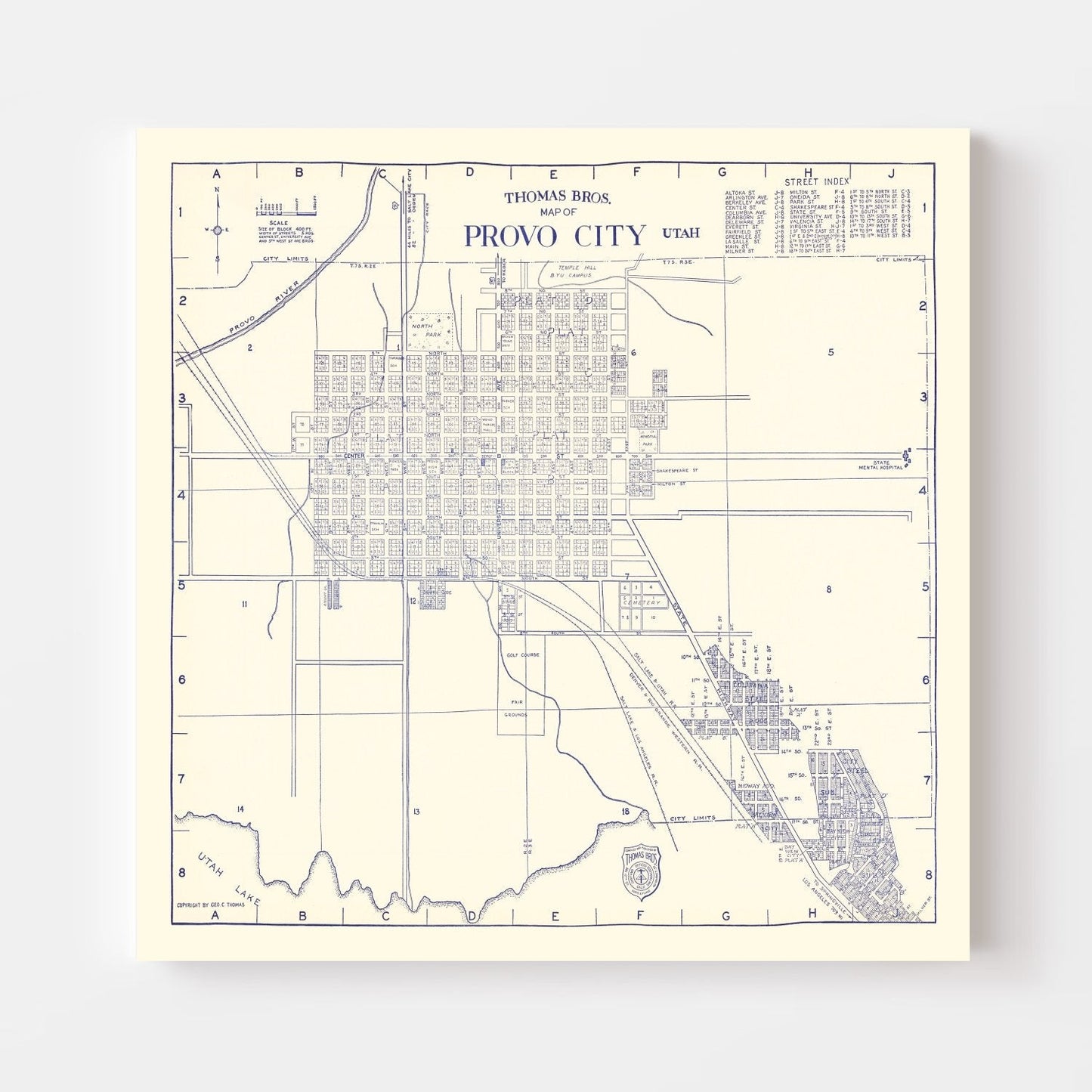 Vintage Map of Provo City, Utah, 1920