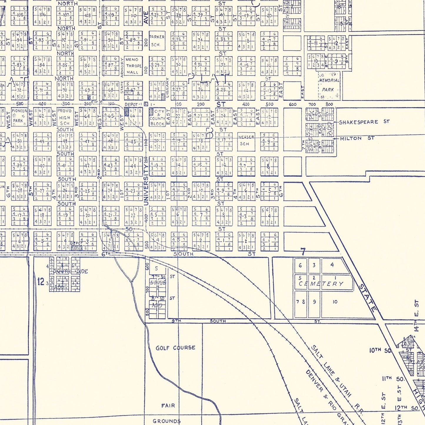 Vintage Map of Provo City, Utah, 1920