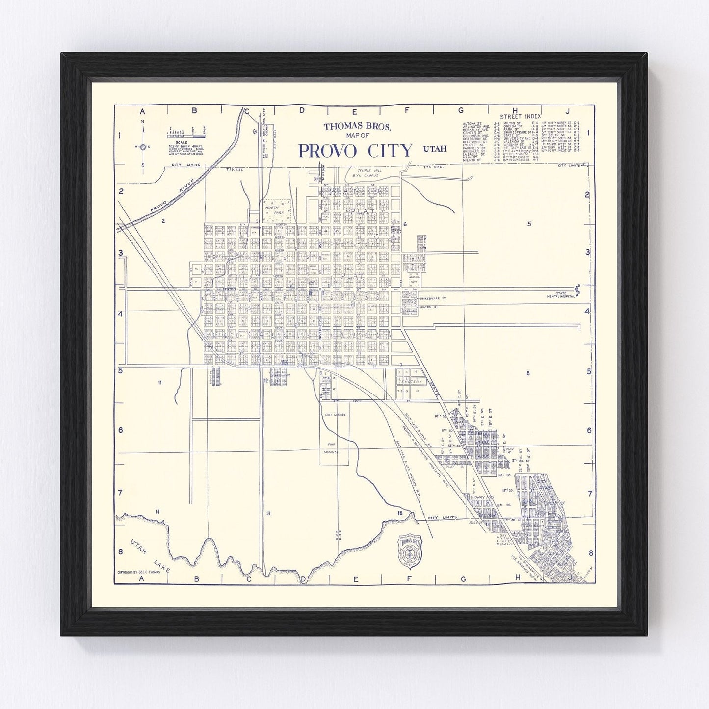 Vintage map of Provo City, Utah, 1920