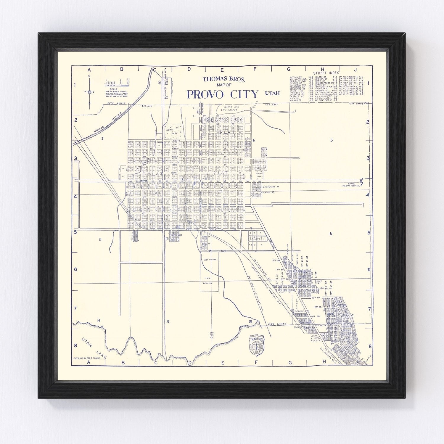 Vintage map of Provo City, Utah, 1920