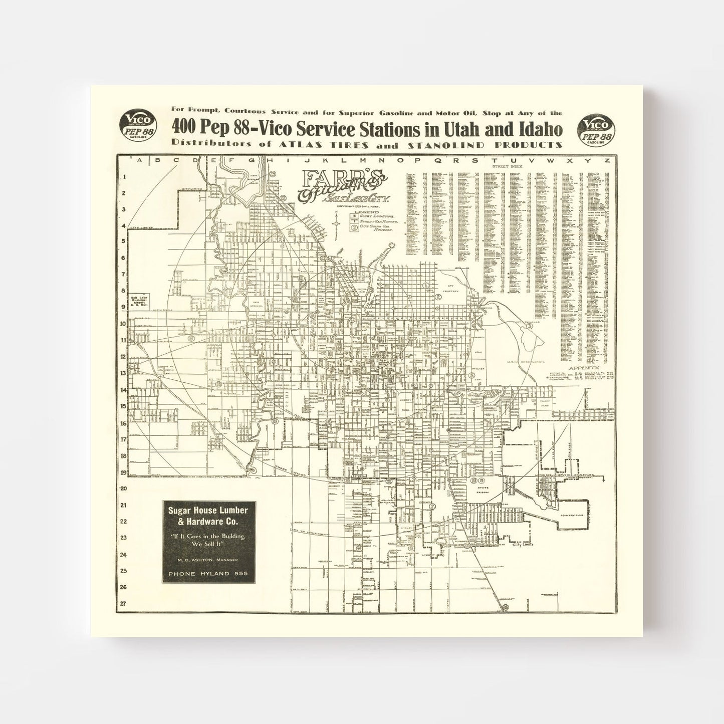 Vintage Map of Salt Lake City, Utah, 1926 II