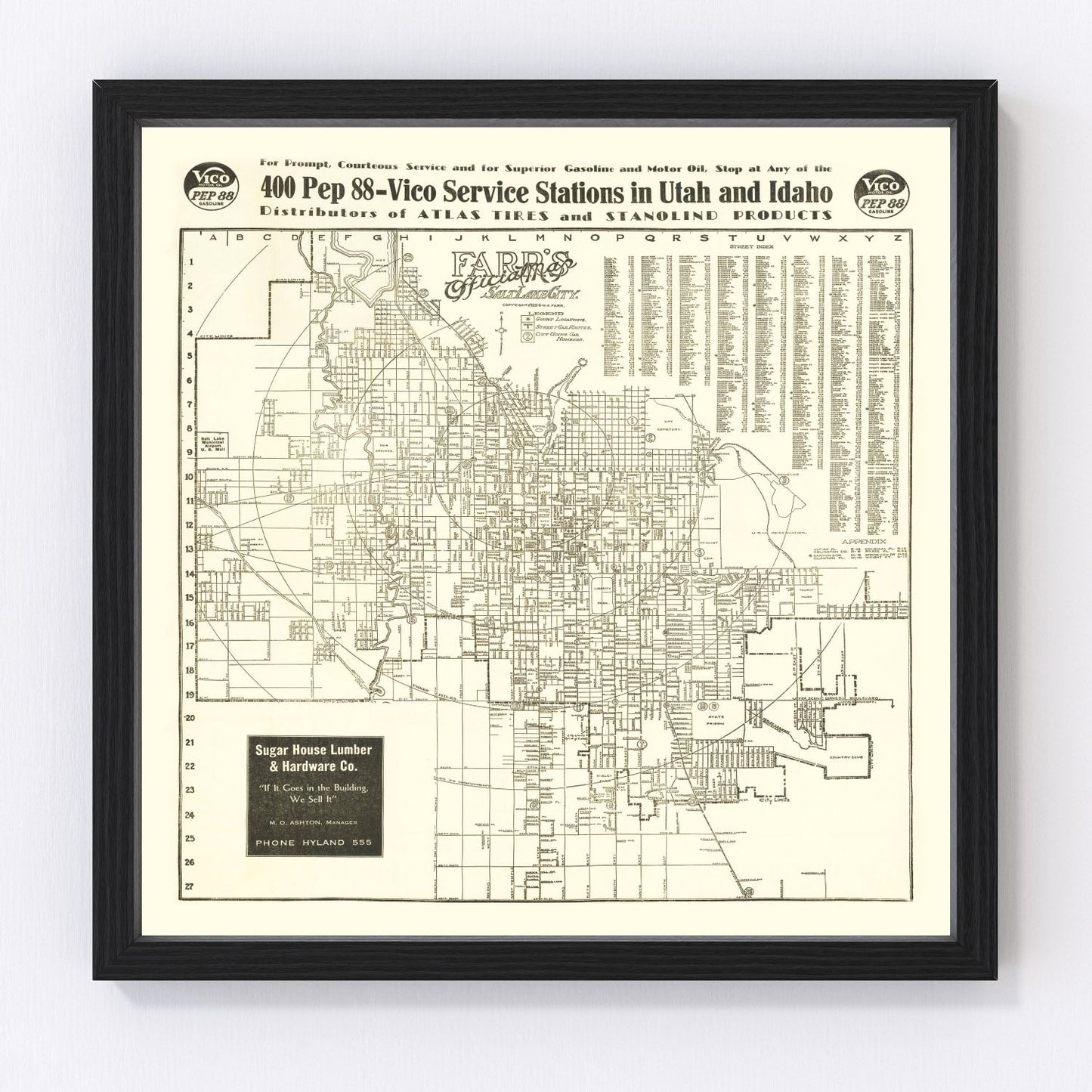 vintage map of Salt Lake City, Utah, 1926