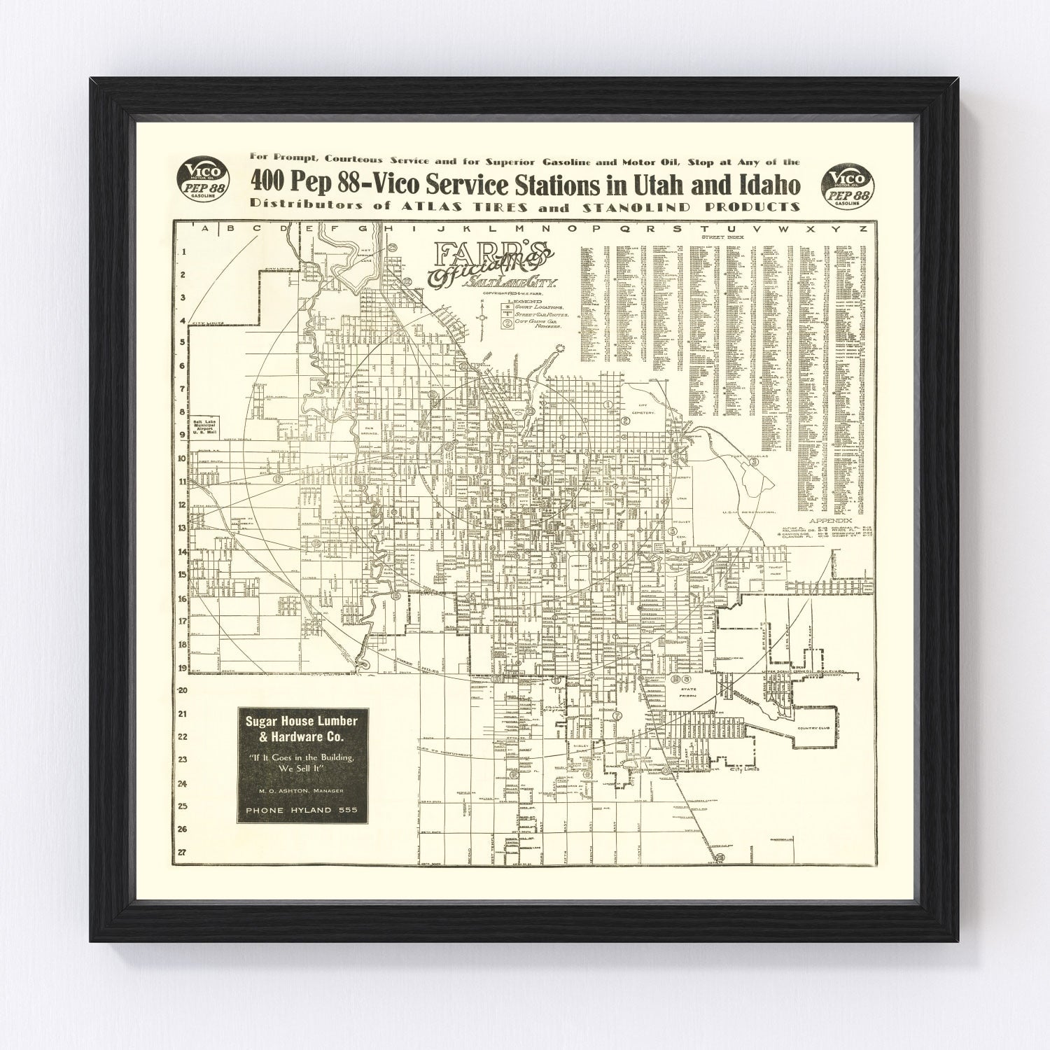 vintage map of Salt Lake City, Utah, 1926