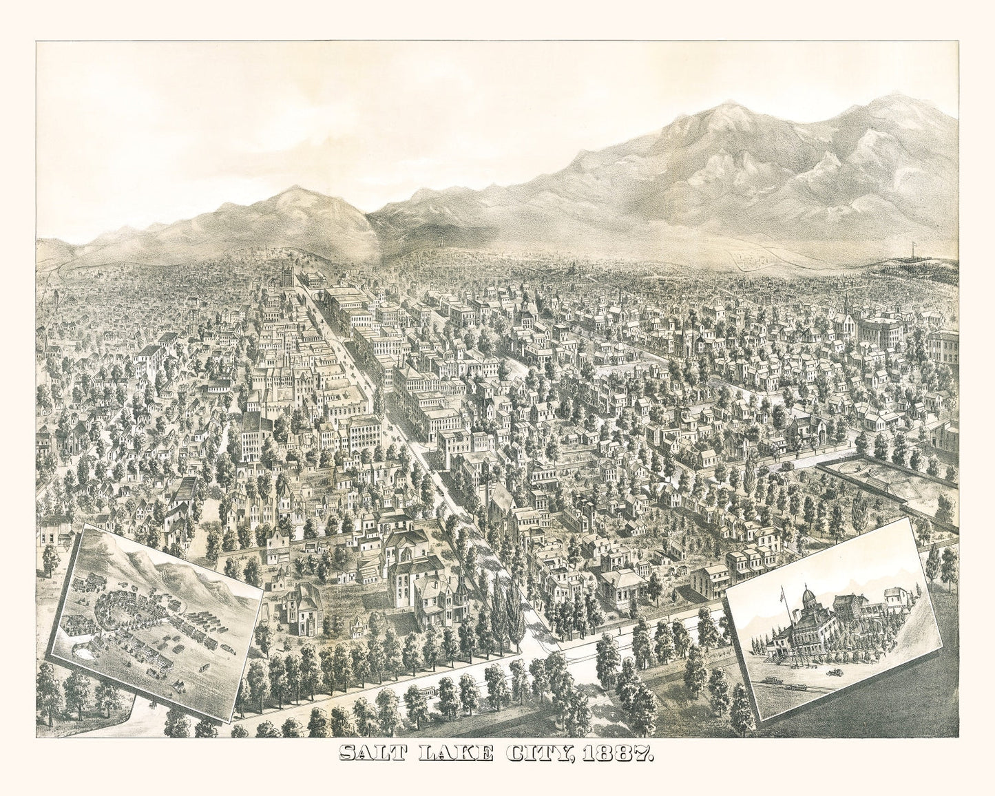 Vintage Map of Salt Lake City, Utah, 1887