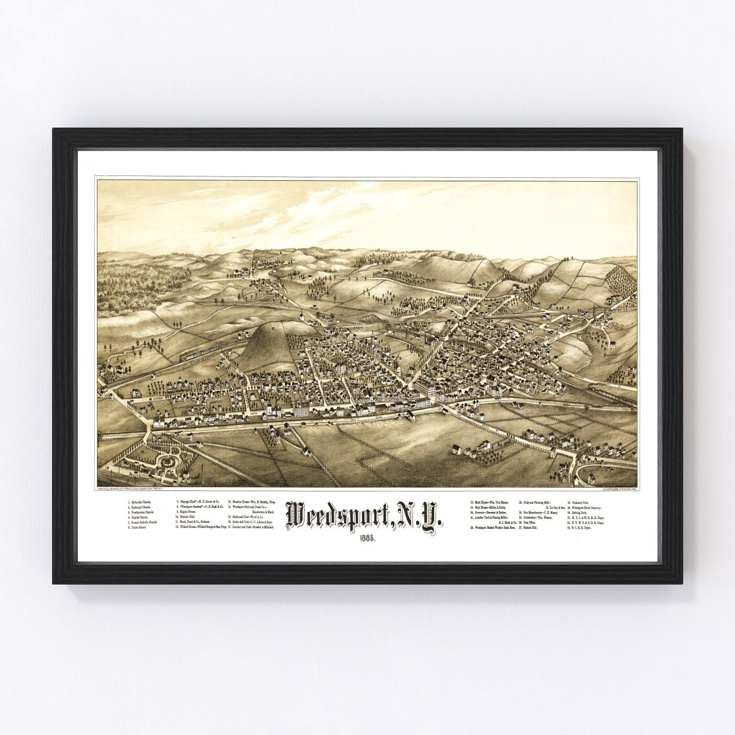 Vintage map of Weedsport, New York, 1885, Erie Canal Cayuga County village