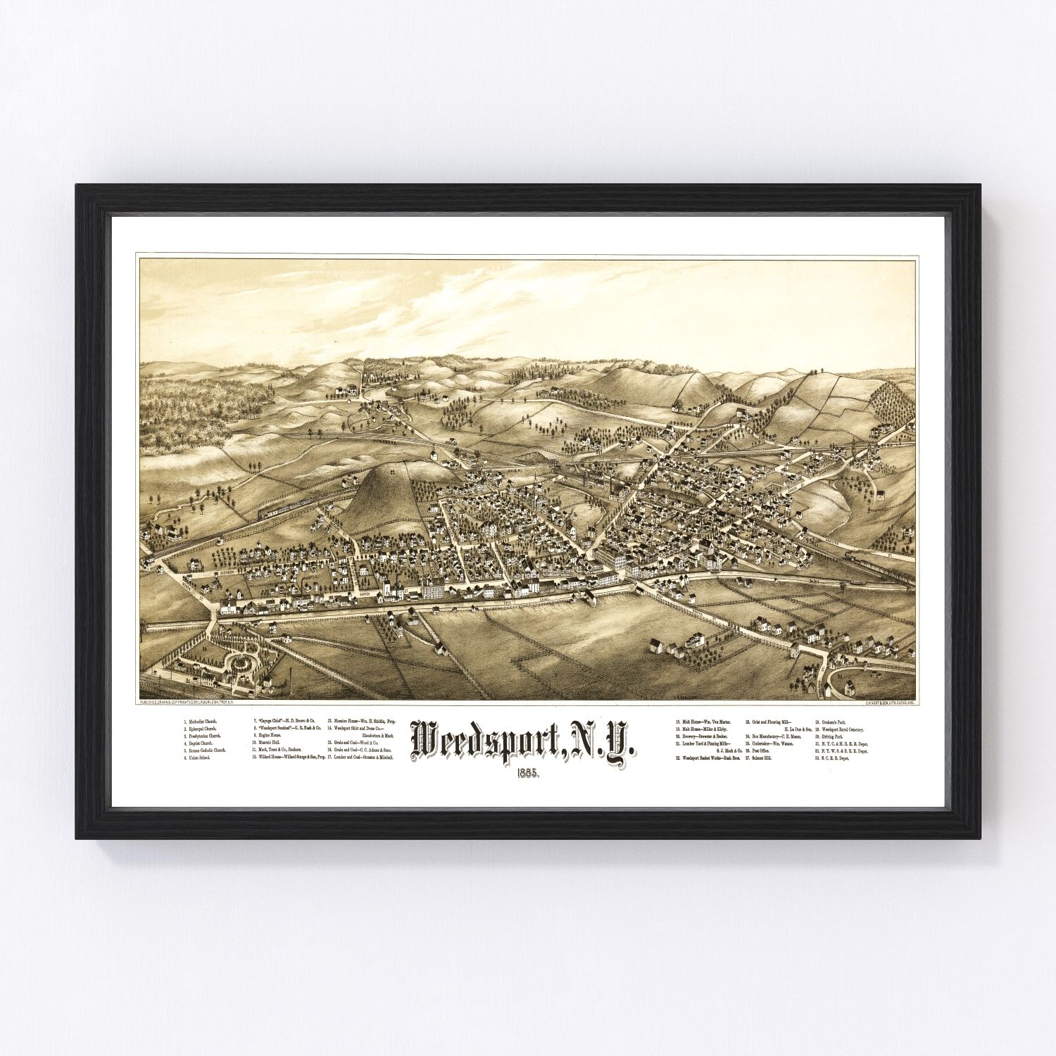 Vintage map of Weedsport, New York, 1885, Erie Canal Cayuga County village