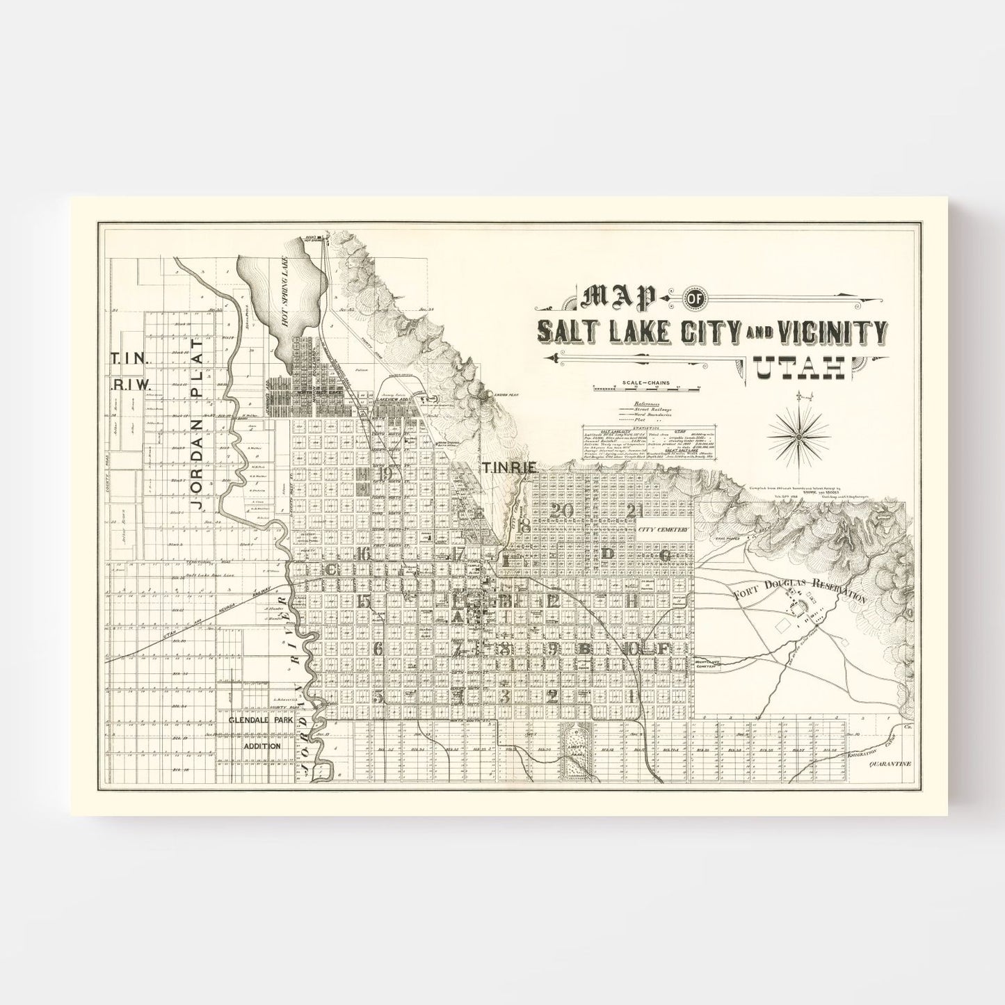 Vintage Map of Salt Lake City, Utah, 1888
