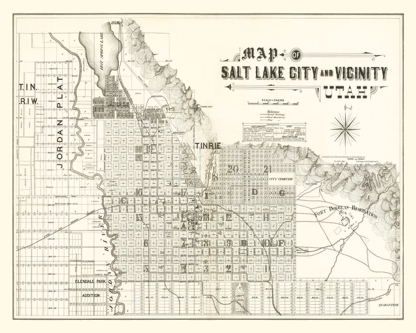 Vintage Map of Salt Lake City, Utah, 1888