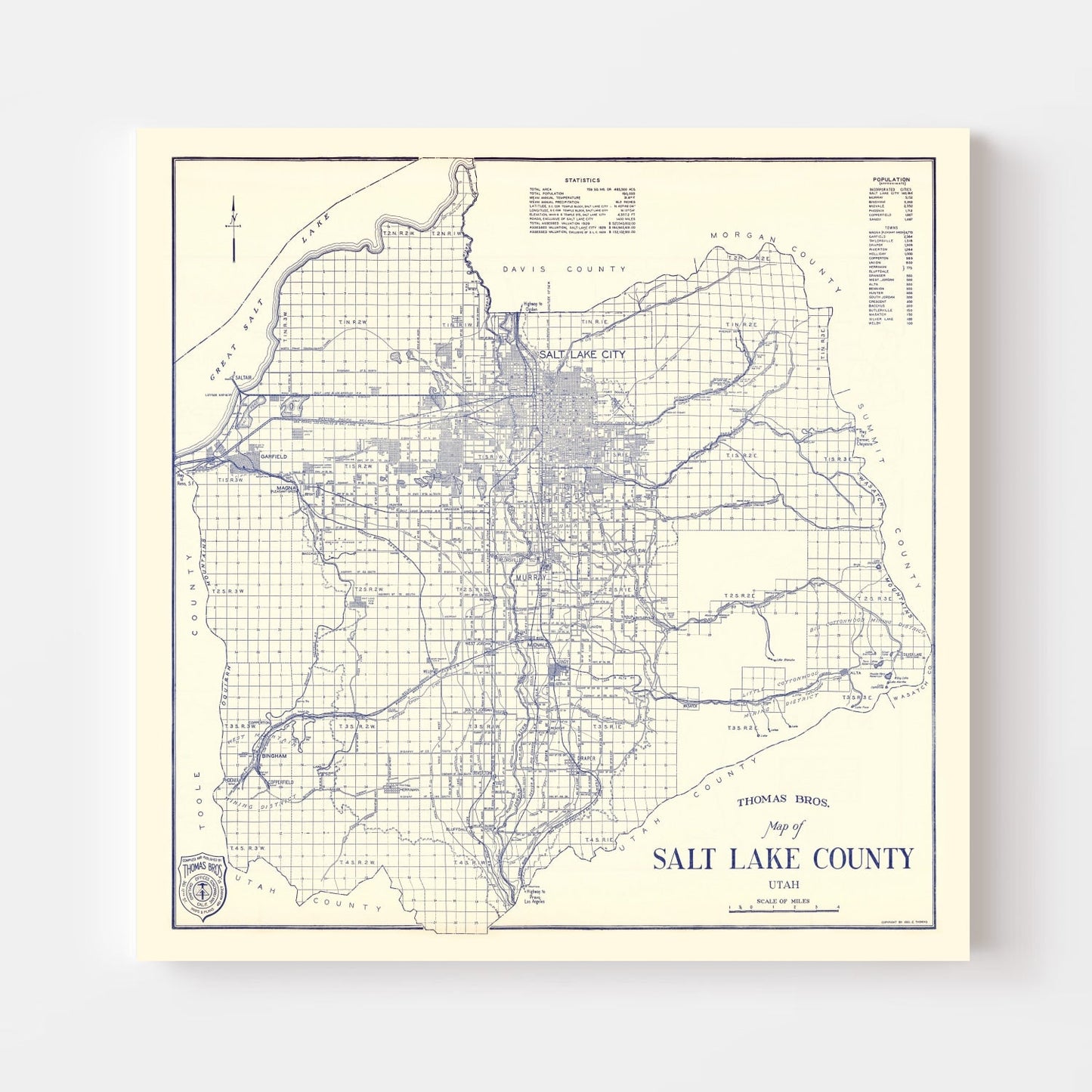 Vintage Map of Salt Lake City, Utah, 1920