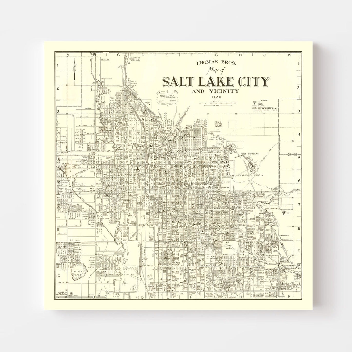 Vintage Map of Salt Lake City, Utah, 1935