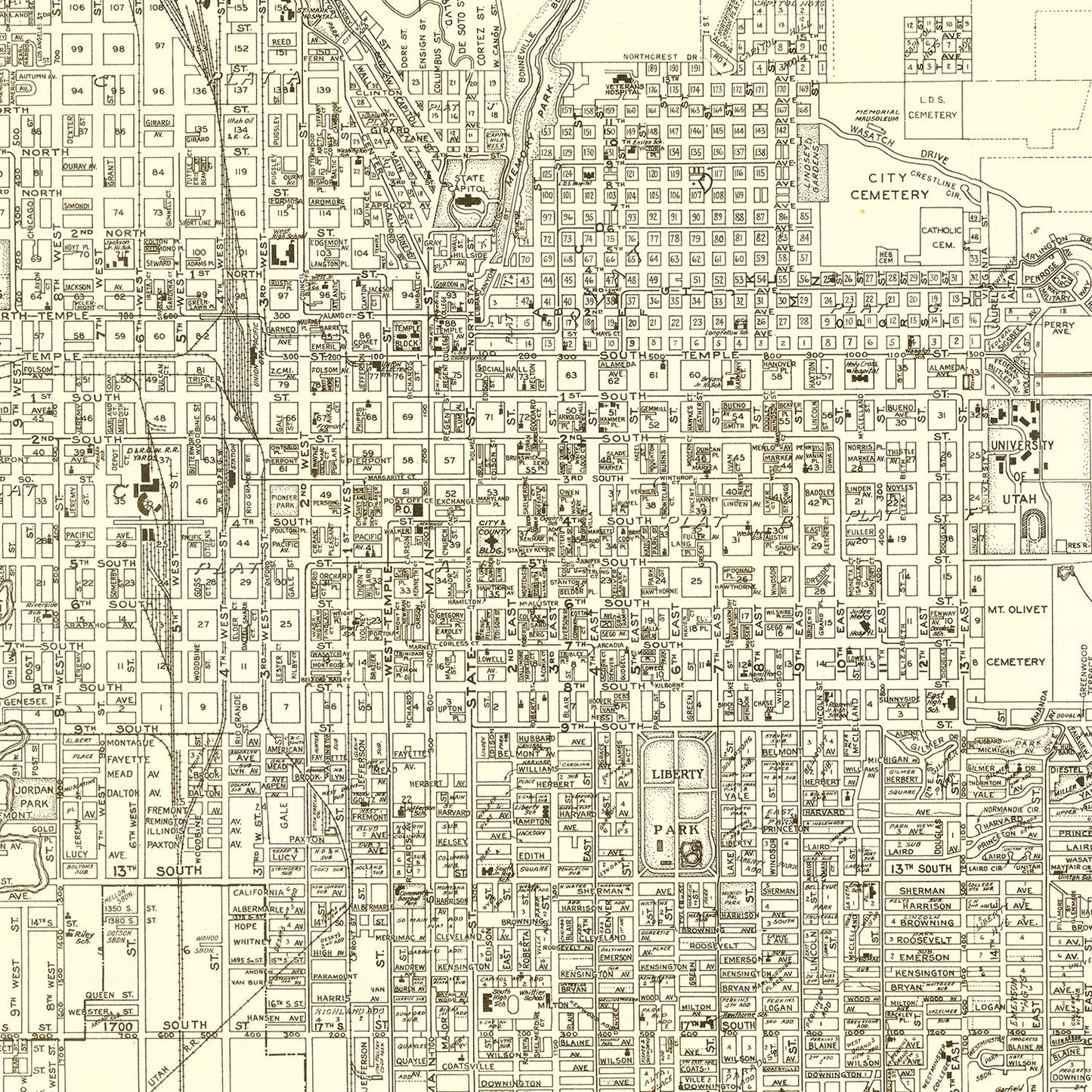 Vintage Map of Salt Lake City, Utah, 1935
