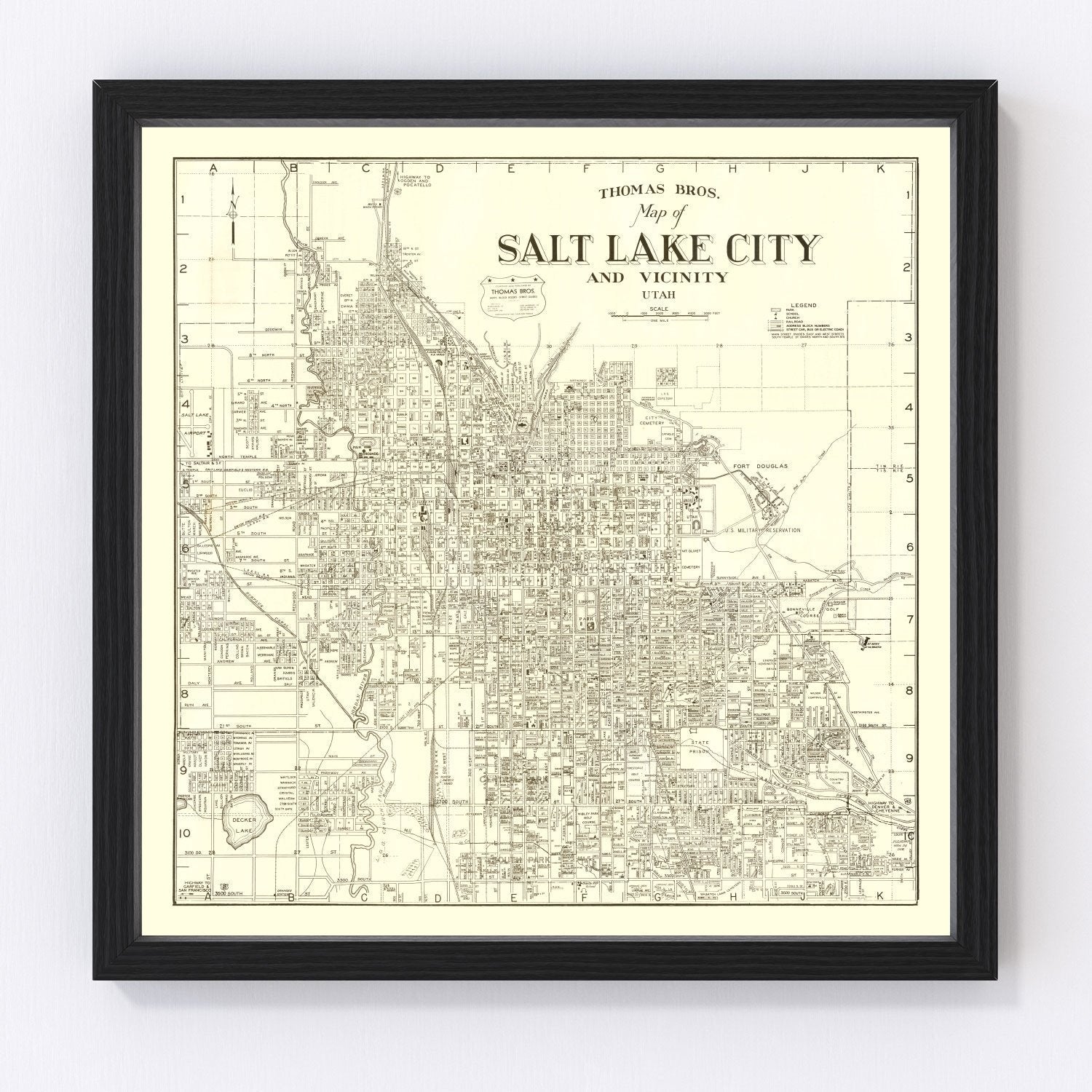 vintage map of Salt Lake City, Utah, 1935