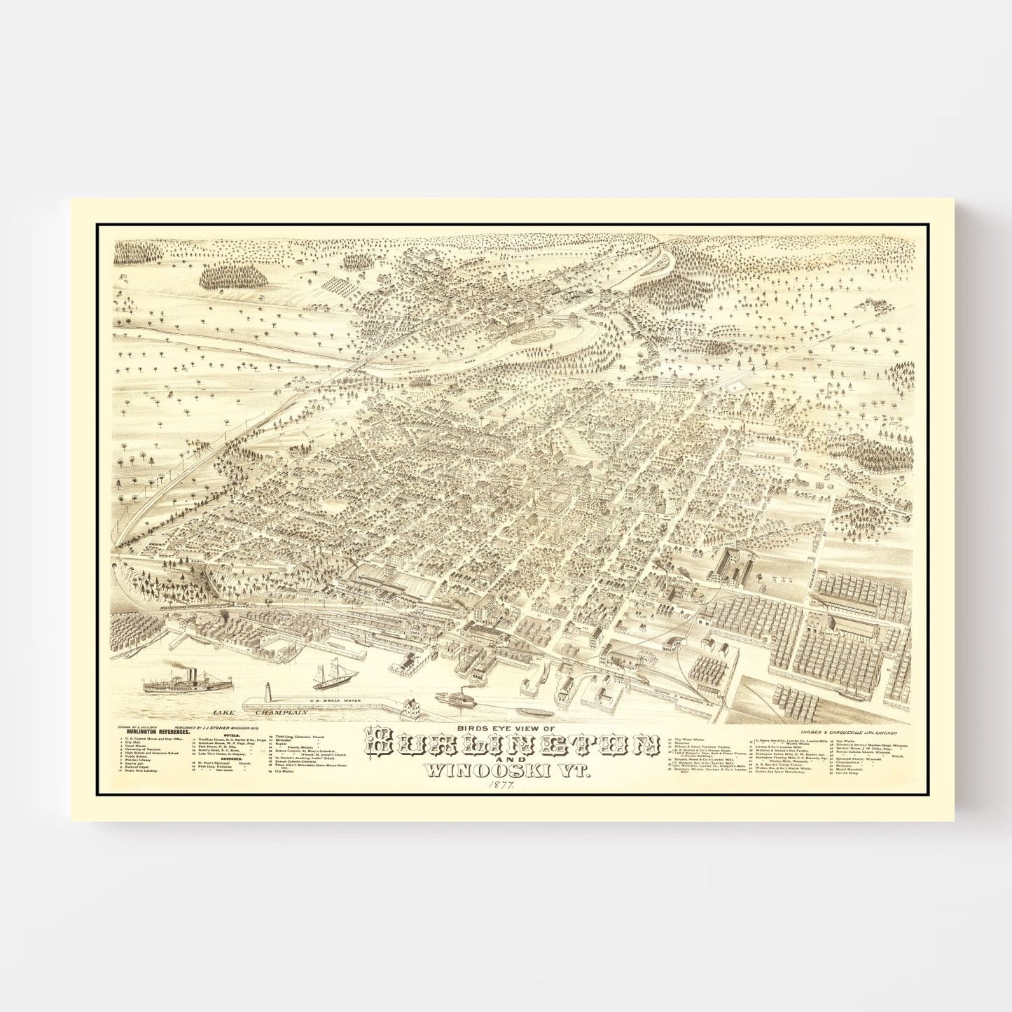 Vintage Map of Burlington, Vermont, 1877